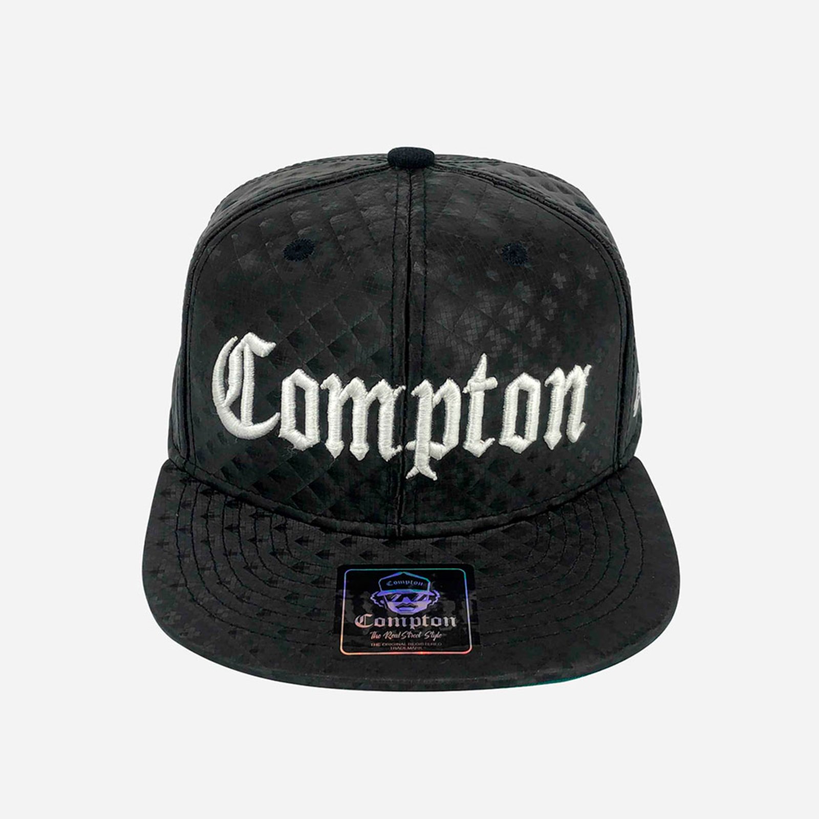 Boné Compton Aba Reta Classic Couro Preto