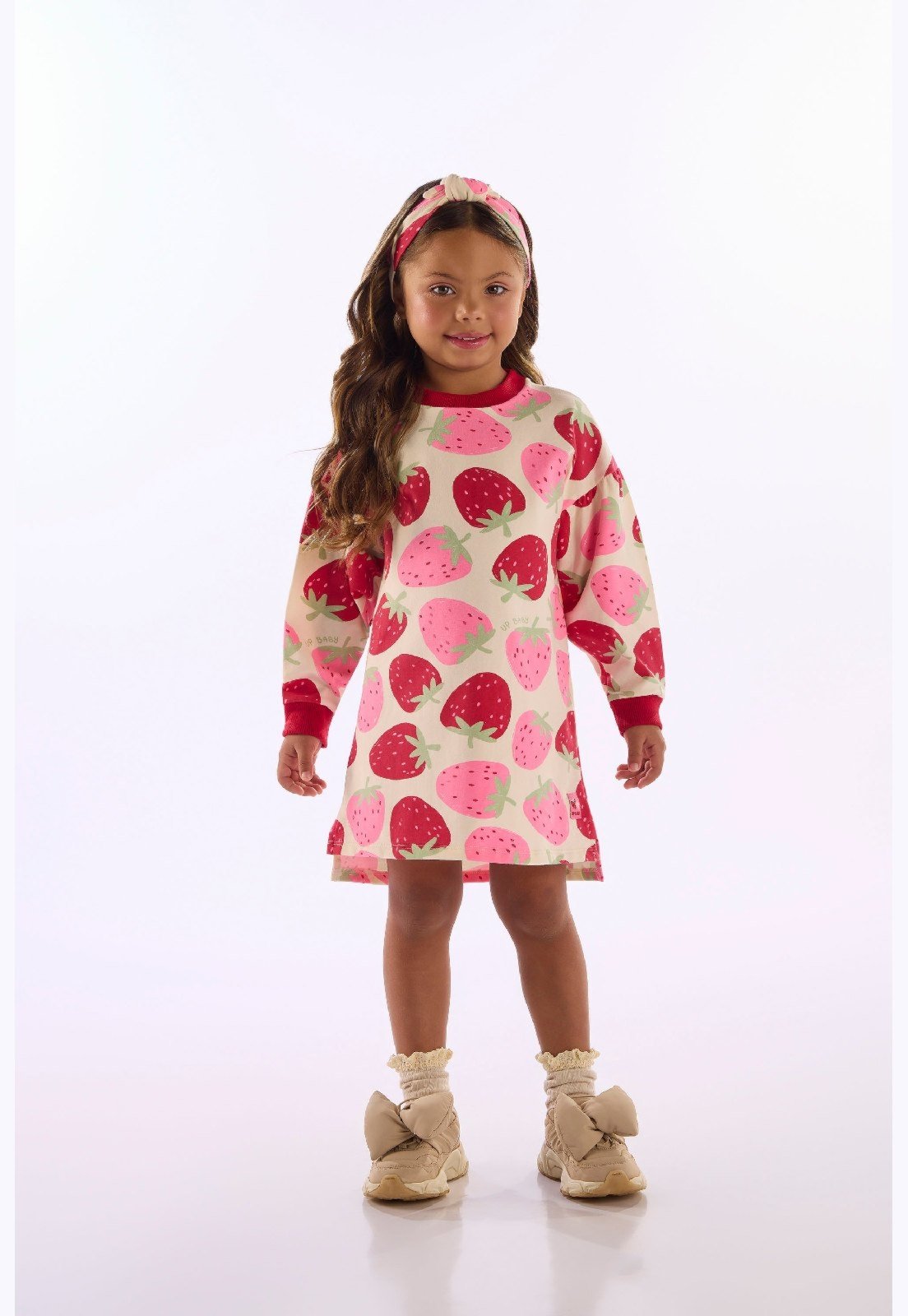 Infantil - Vestido Menina Estampa Morangos Up Baby Bege