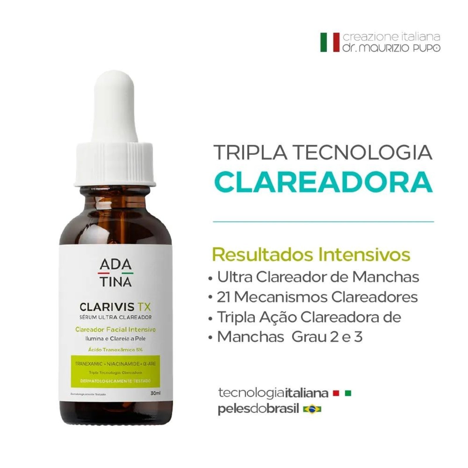 Vista 3 Clarivis TX Sérum Ultra Clareador com Ácido Tranexâmico Ada Tina incolor Ada Tina incolor