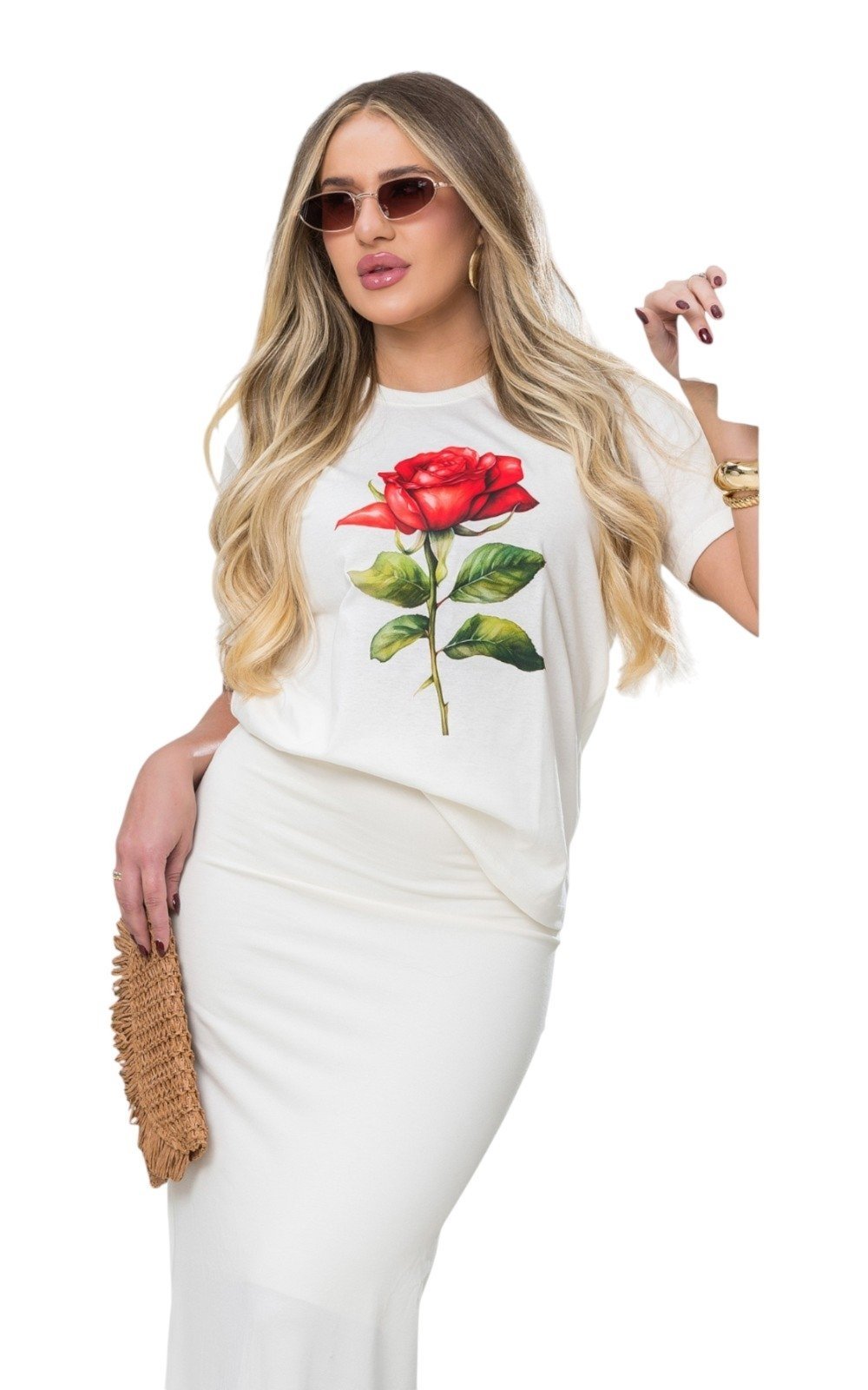 Vista 3 Camiseta Feminina Cianitas Off Estampa Rosa bege rosa Cianitas bege rosa