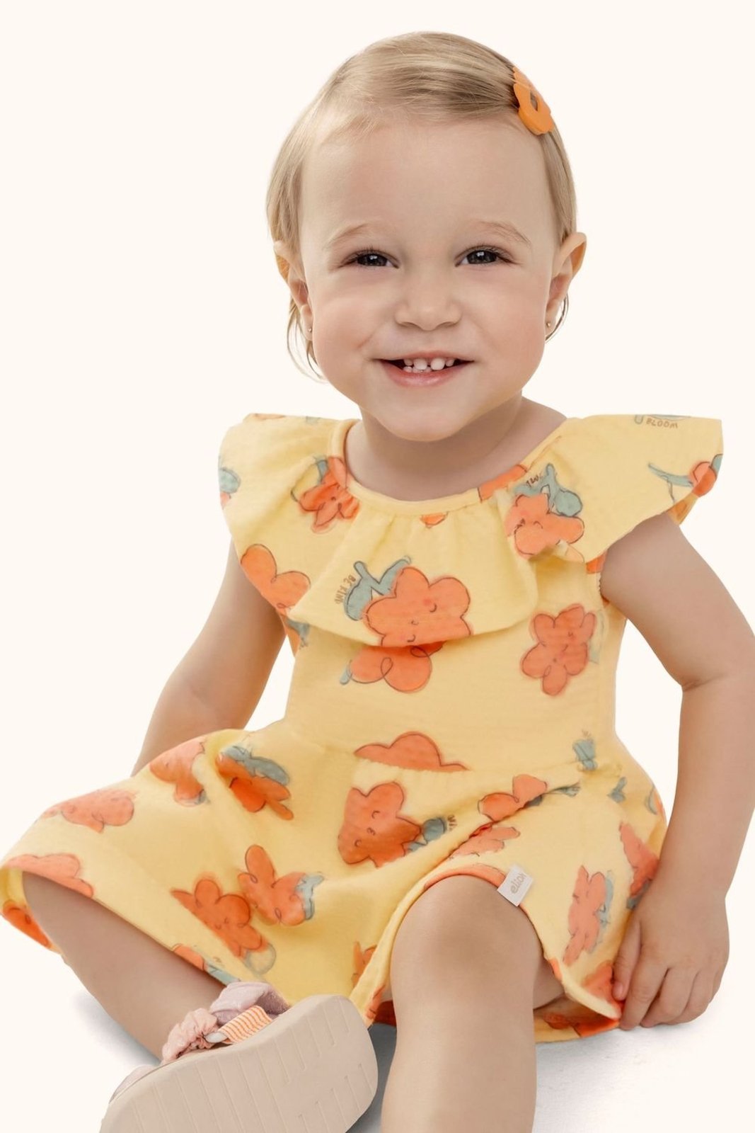 Vista 2 Infantil - Vestido Menina Florzinhas Com Babado Elian Elian amarelo