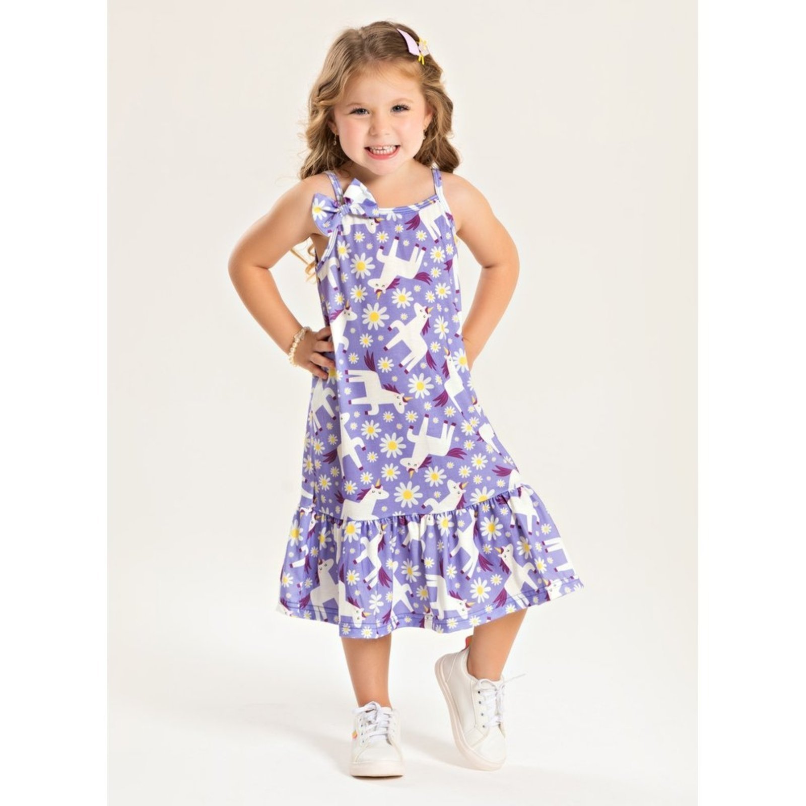 Vista 2 Infantil - Vestido Alcinha com Lacinho Verão Menina Unicórnios Molekada roxo Molekada roxo