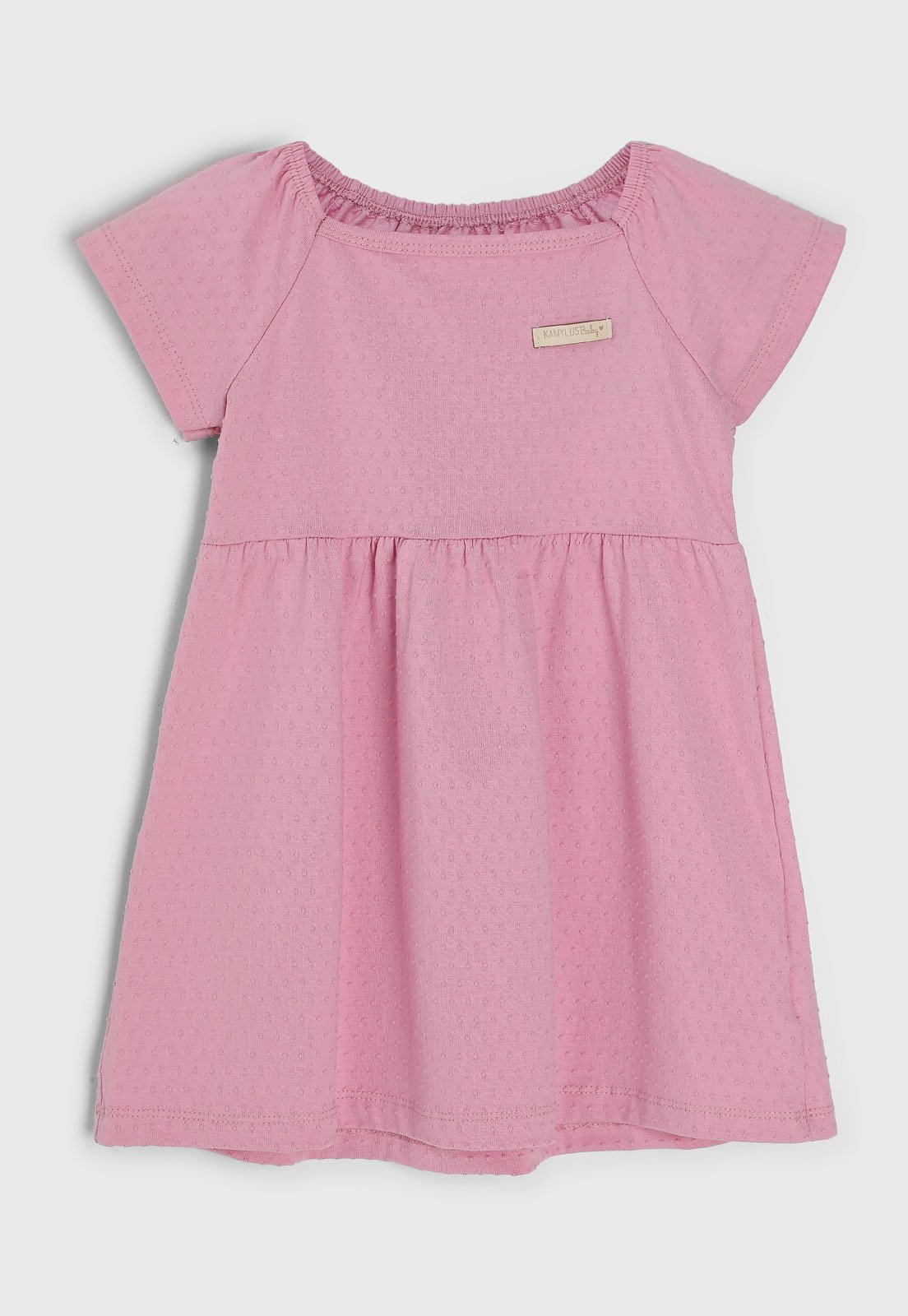 Vestido Kamylus Texturizado Manga Curta Rosa