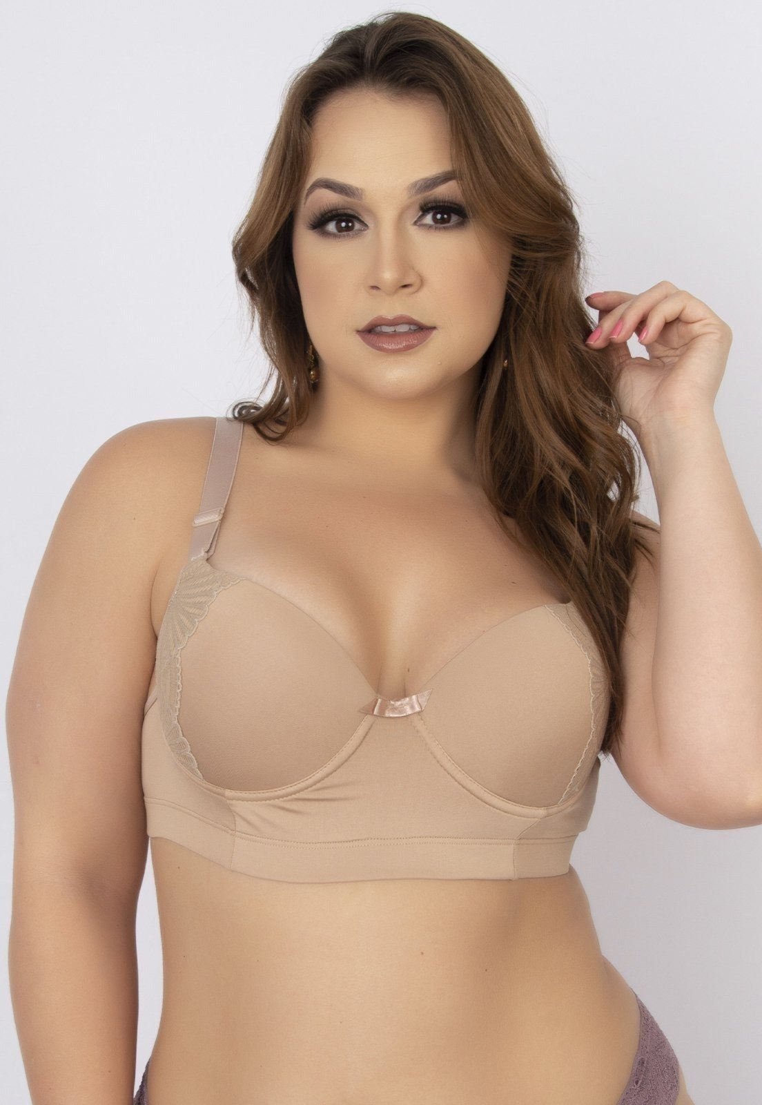 Soutien Feminino Plus Size WLS Modas Reforçado com Renda e Bojo Bege
