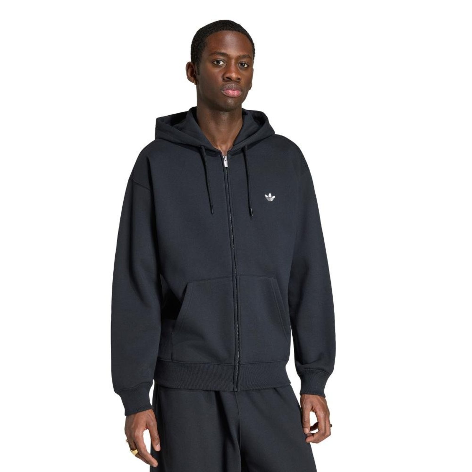 MOLETOM COM CAPUZ TREFOIL ESSENTIALS MODELAGEM FOLGADA E ZÍPER COMPLETO adidas Originals Preto