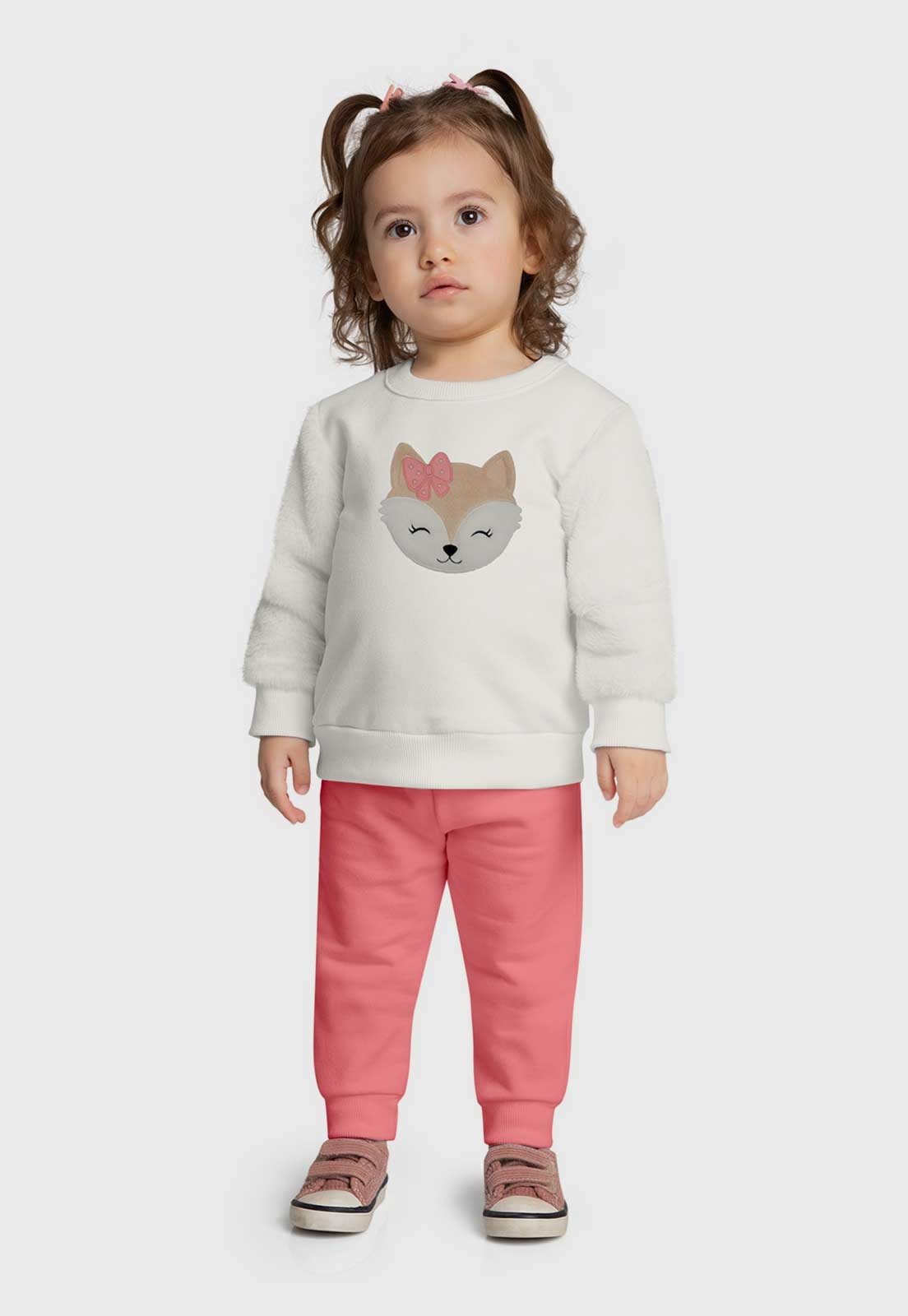 Conjunto Kyly Estampa Raposa Branco e Rosa