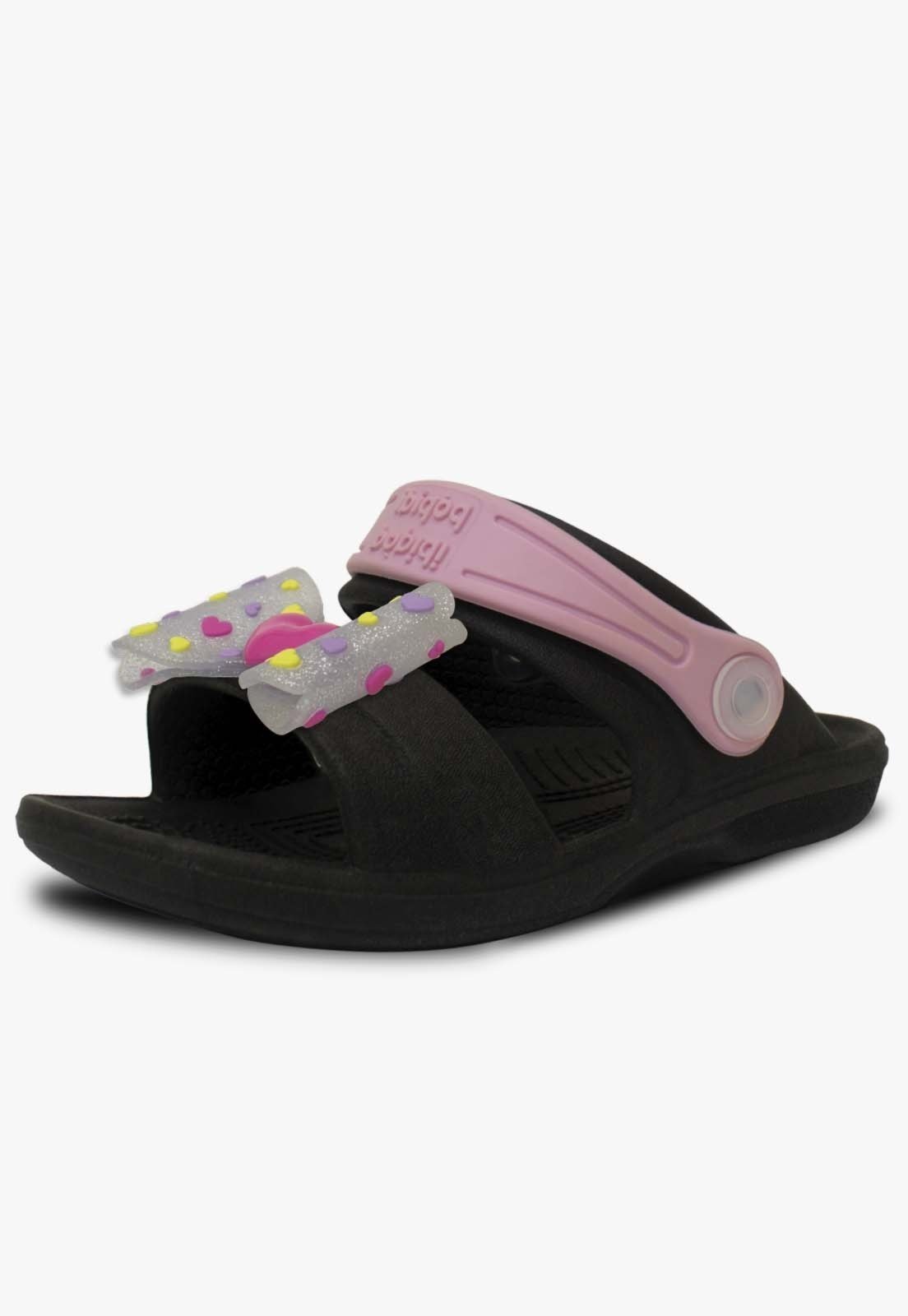 Vista 2 Infantil - Sandalia Papete Feminina Pópidi Babuche Menina Laço Preto/Rosa pink/preto rosa Pópidí pink/preto rosa