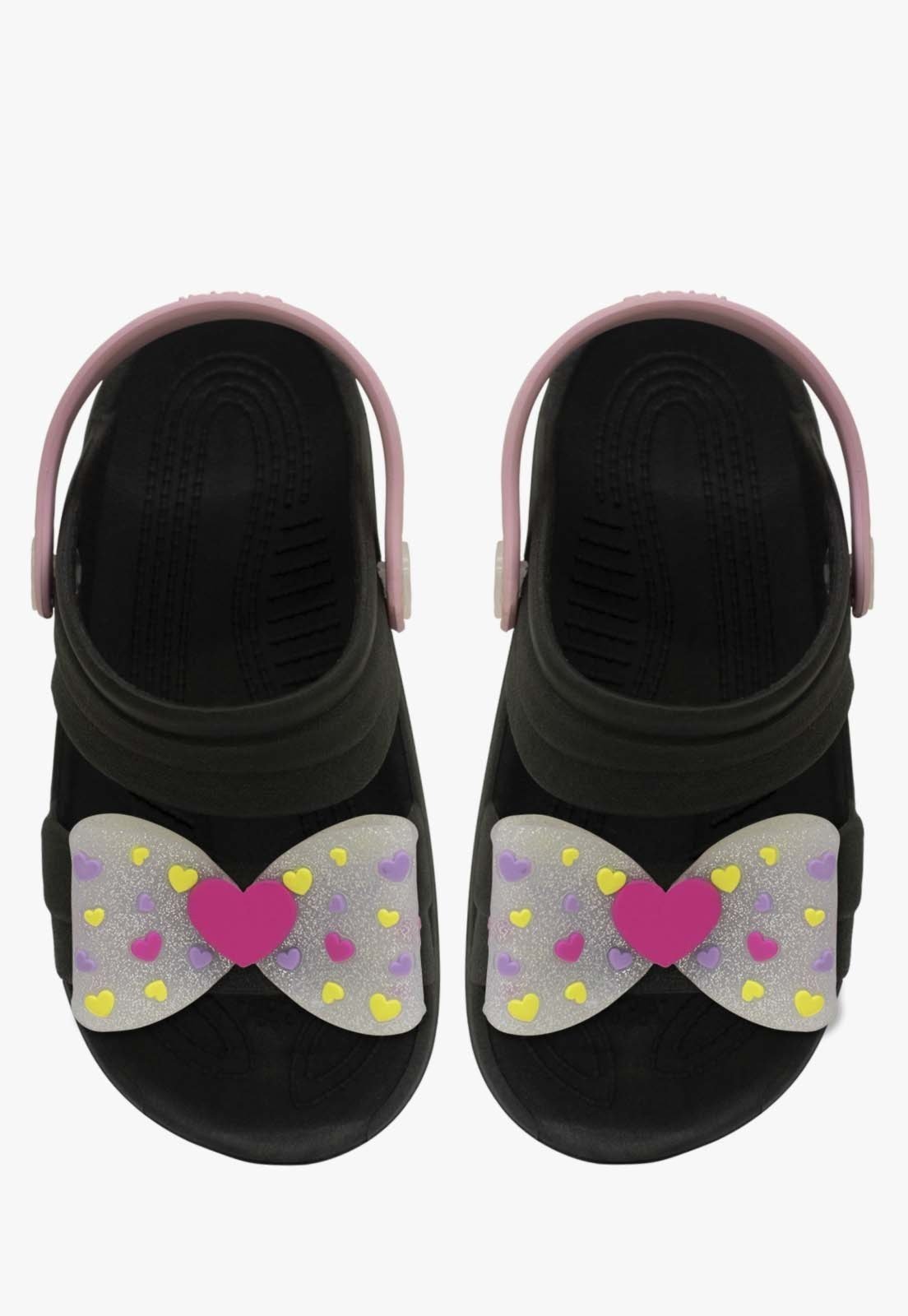 Vista 3 Infantil - Sandalia Papete Feminina Pópidi Babuche Menina Laço Preto/Rosa pink/preto rosa Pópidí pink/preto rosa