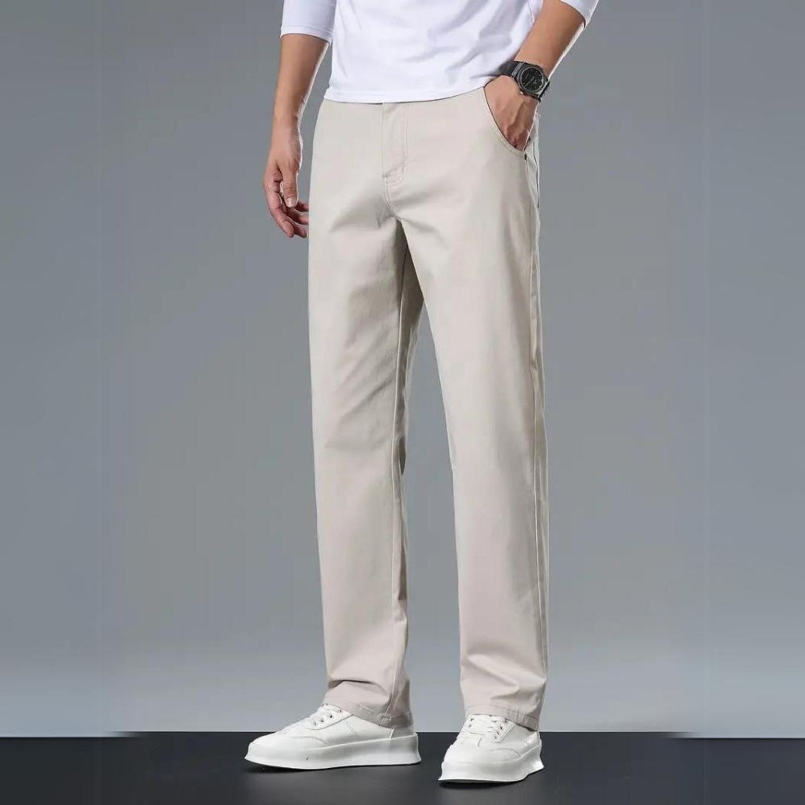 Calça Jeans Masculina Casual com Bolsos Premium com Elastano e Costura Reforçada Cinza Claro
