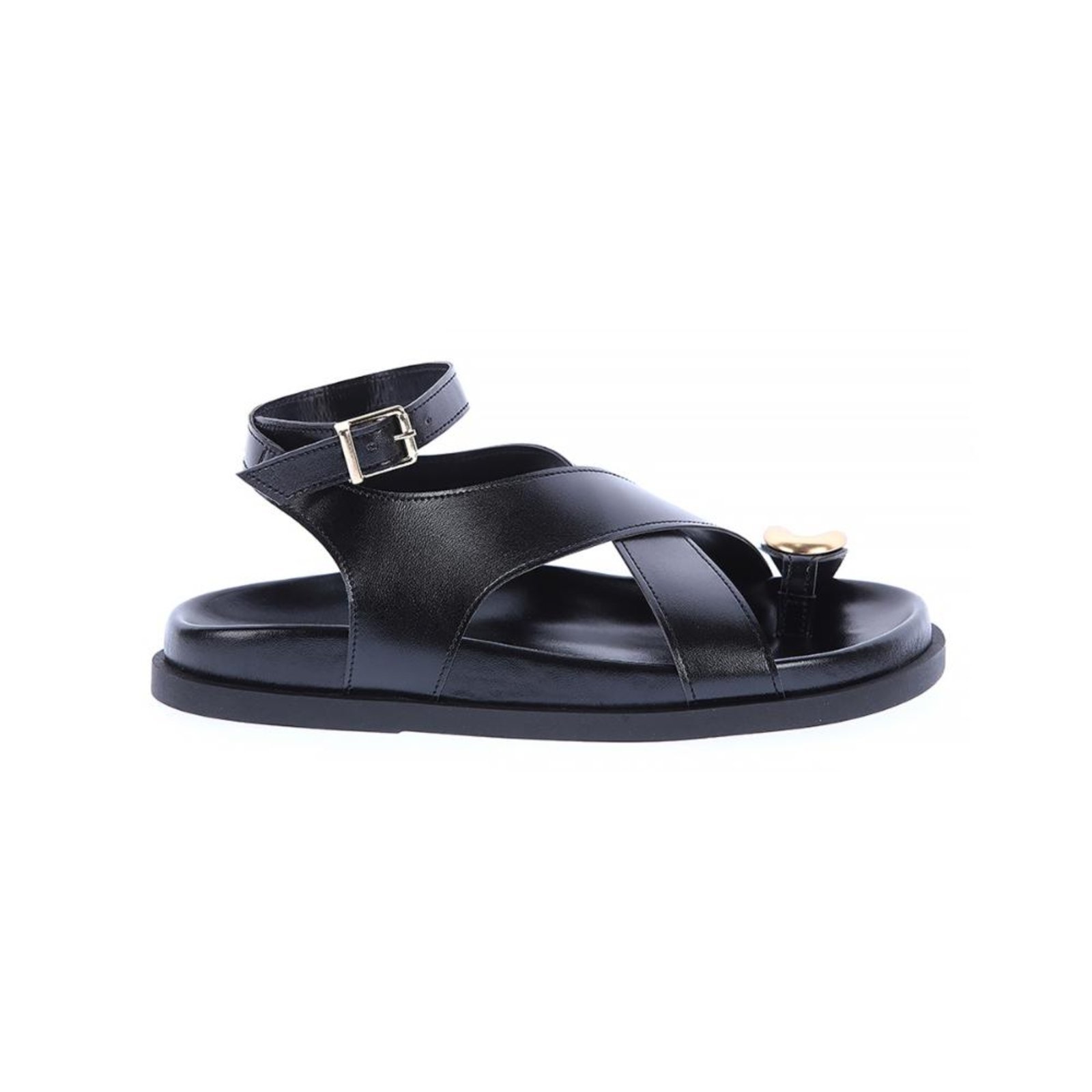 Diana – Sandália de Tiras Preta com Detalhe Dourado Preto