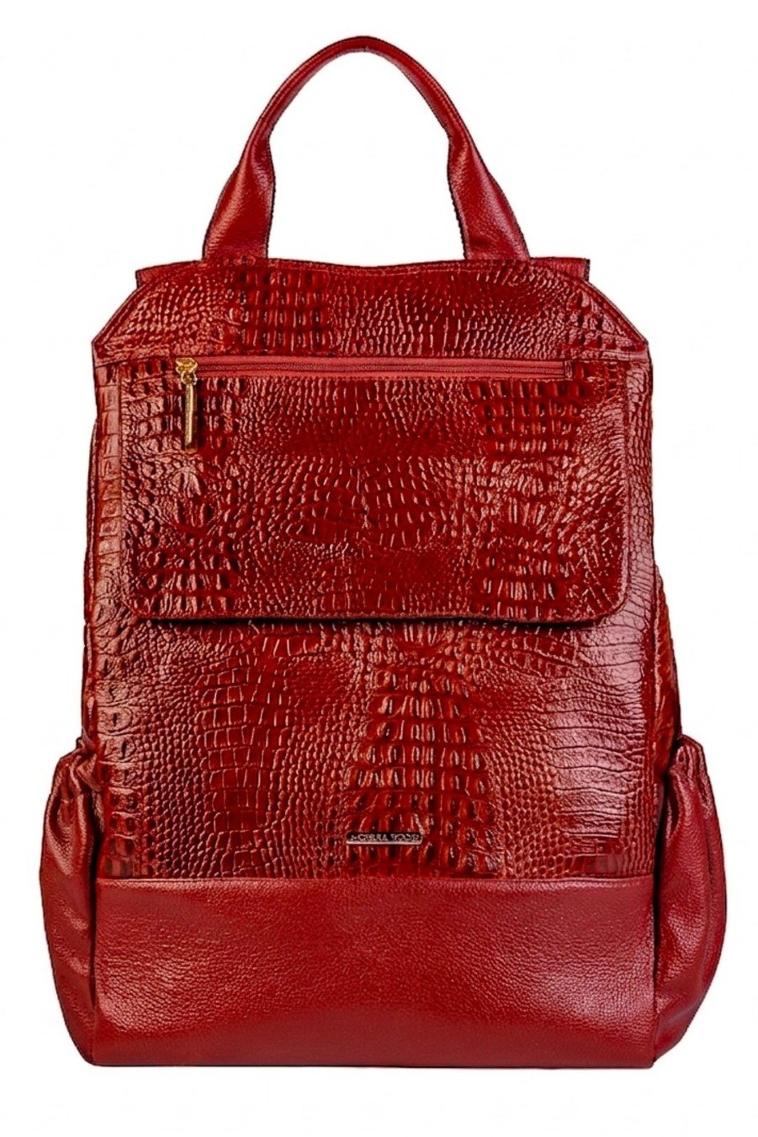 Mochila antifurto grande de couro croco Suzana - Vermelho