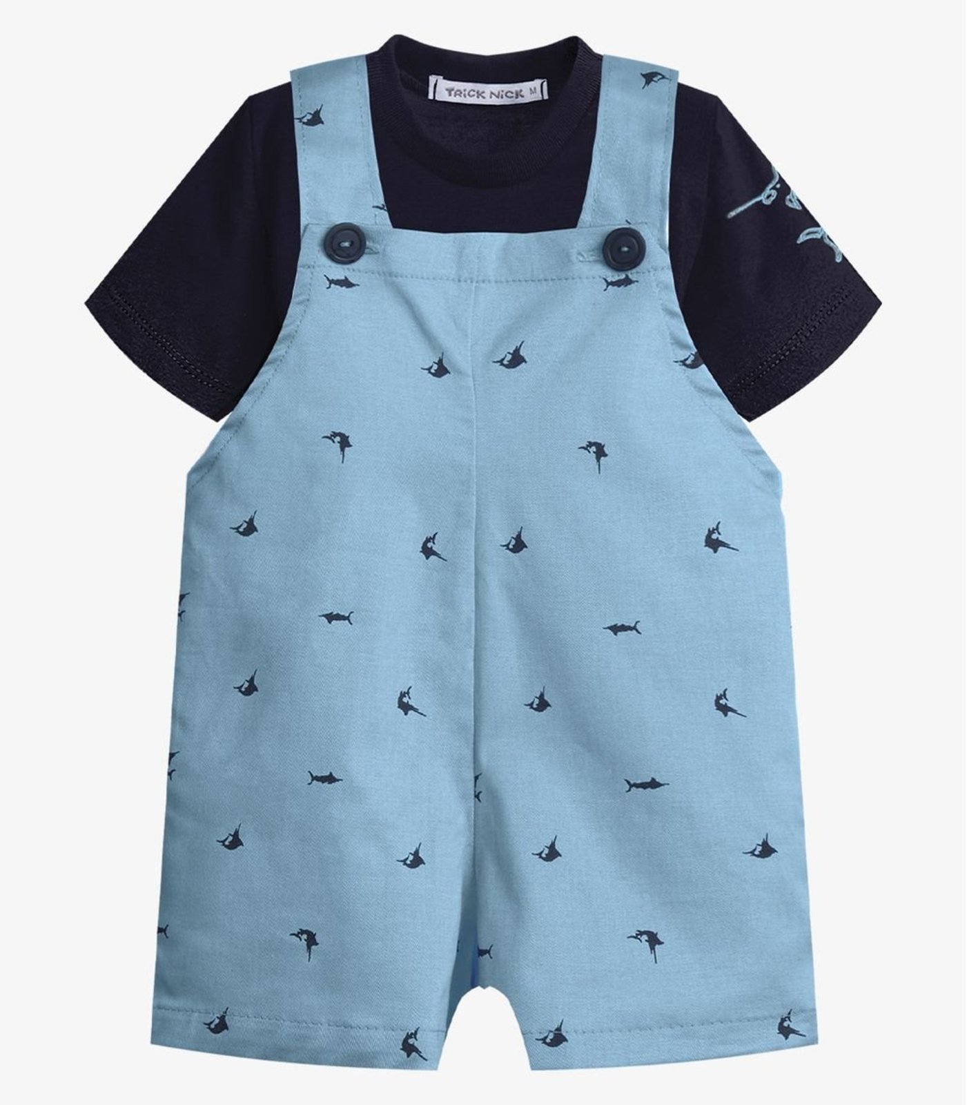 Infantil - Conjunto Camiseta E Jardineira Trick Nick Azul