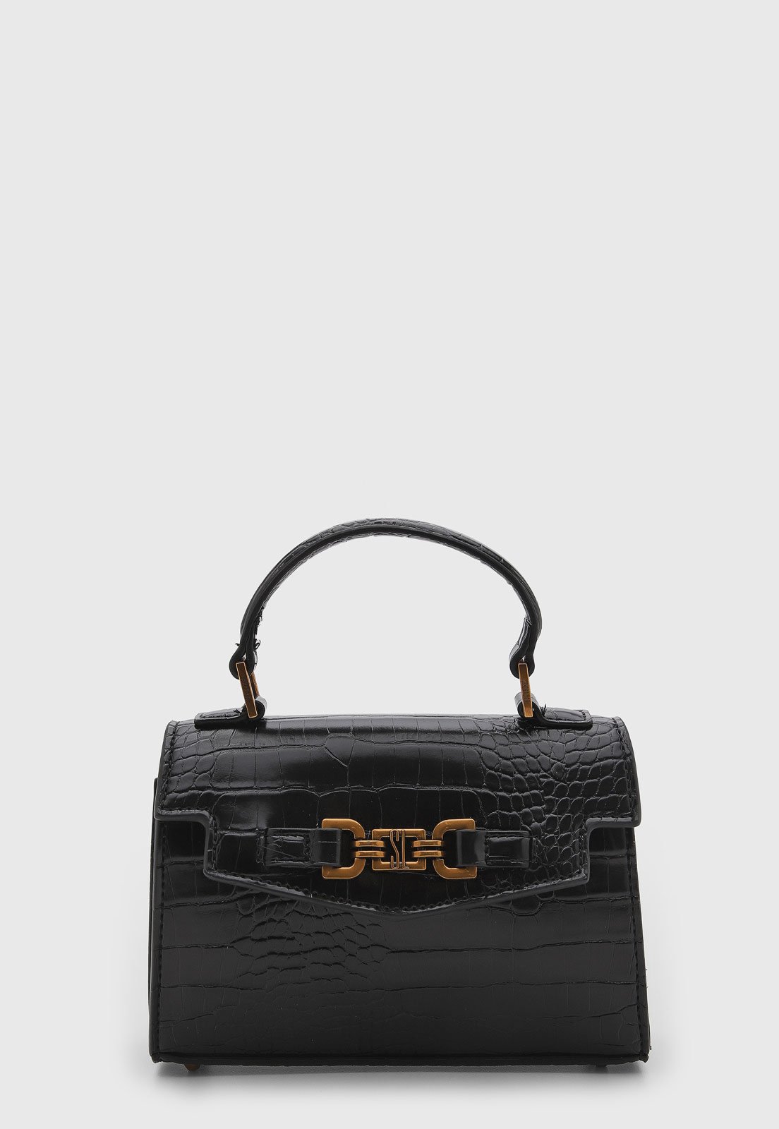 Bolsa Feminina Santa Lolla Estruturada Efeito Croco Preta