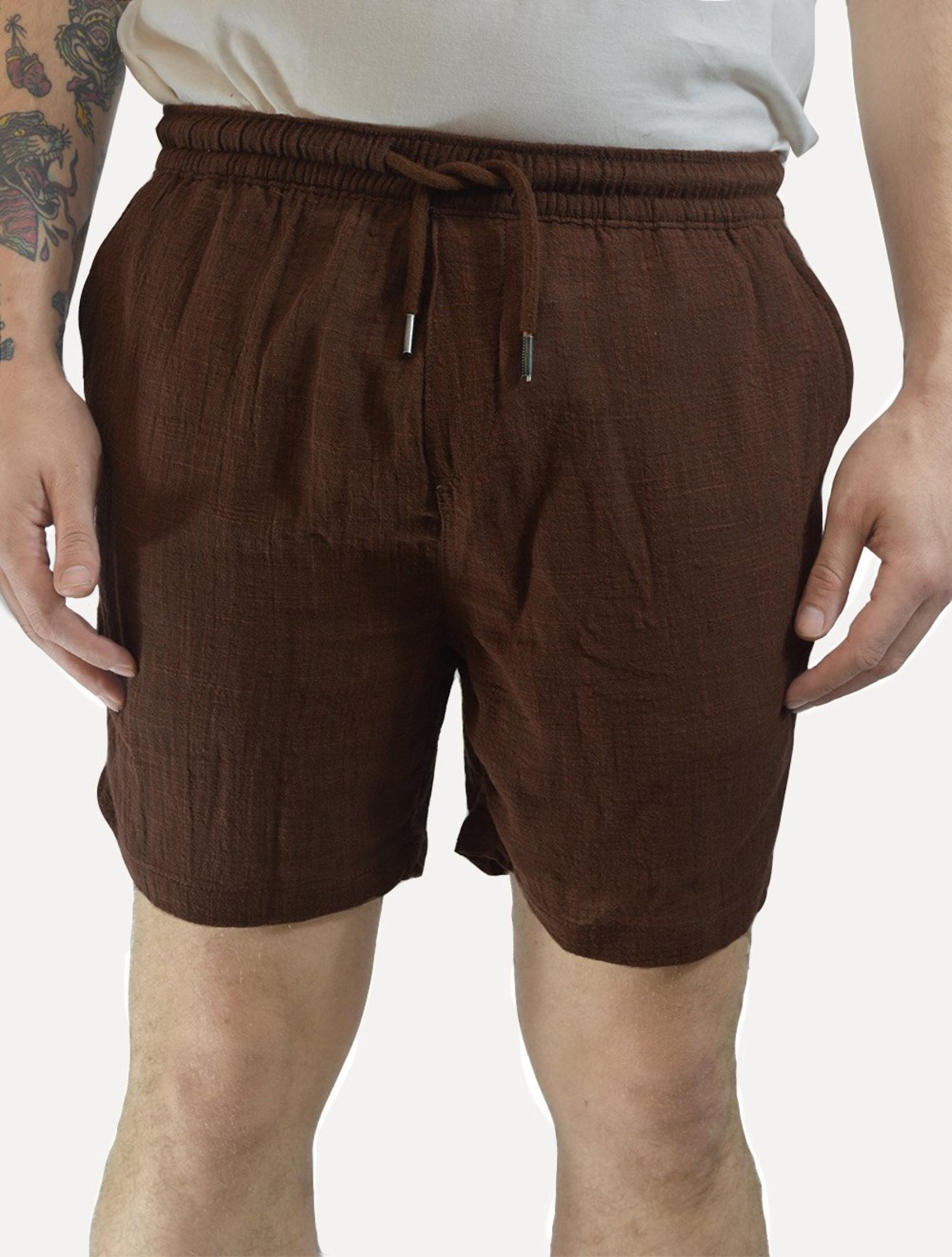 Short Reserva Masculino Casual Linho Rustic Marrom