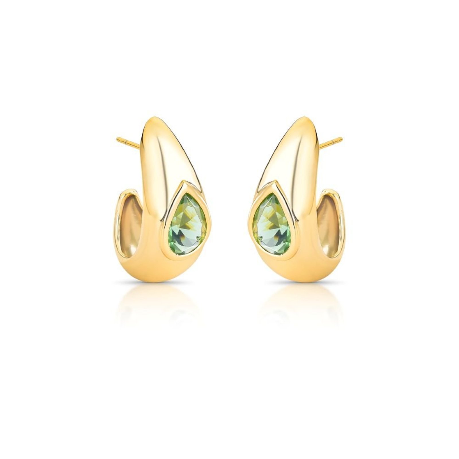 Infantil - Brinco Argola Alongada com Pingente Gota Cristal Verde Semijoia Banhada a Ouro 18K Ania Store