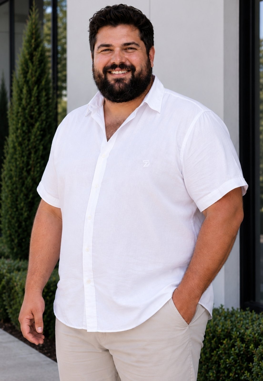 Camisa Social Masculina Plus Size Manga Curta Daze Modas Branca