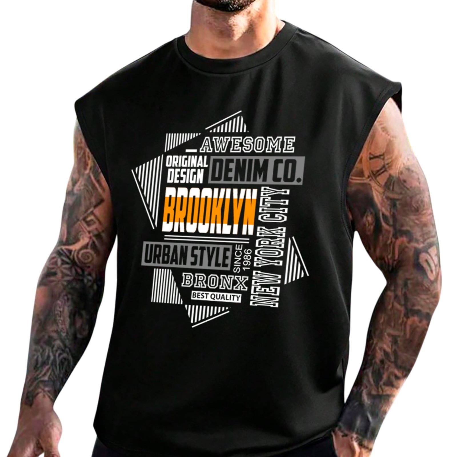 Camiseta Regata Machão Ousy Brooklyn New York Oversized Masculina Preto