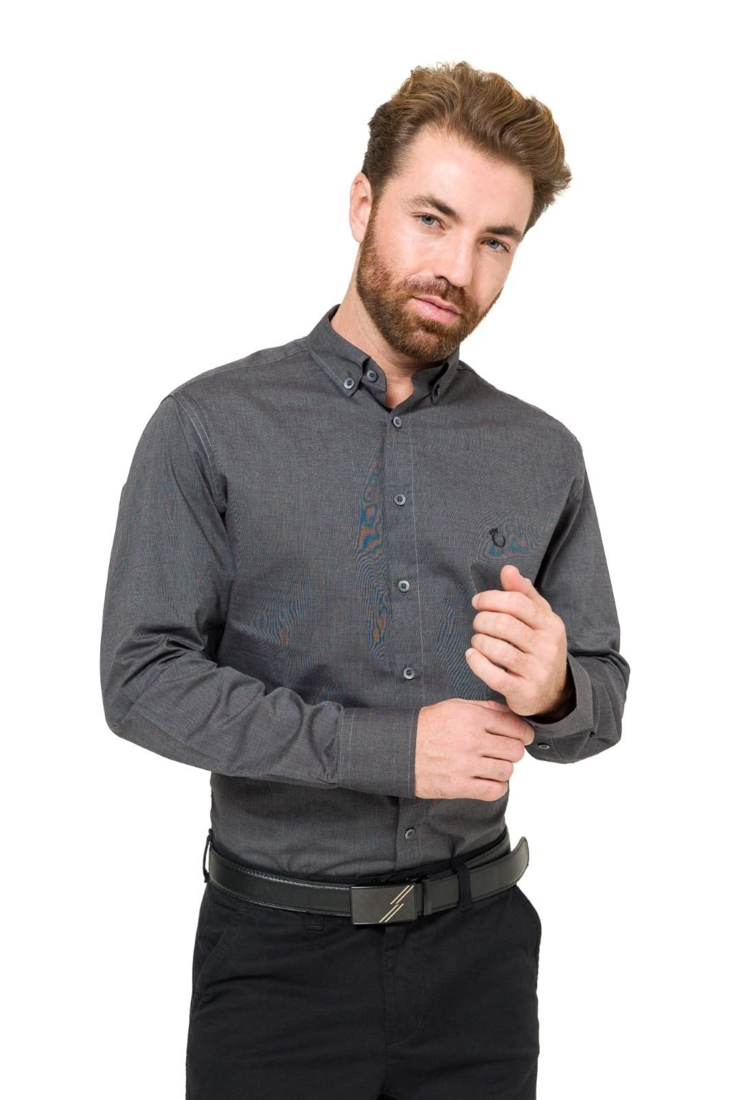 Camisa Social Masculina Slim Olimpo Fil a Fil Algodão Fio 60 Manga Longa Preta