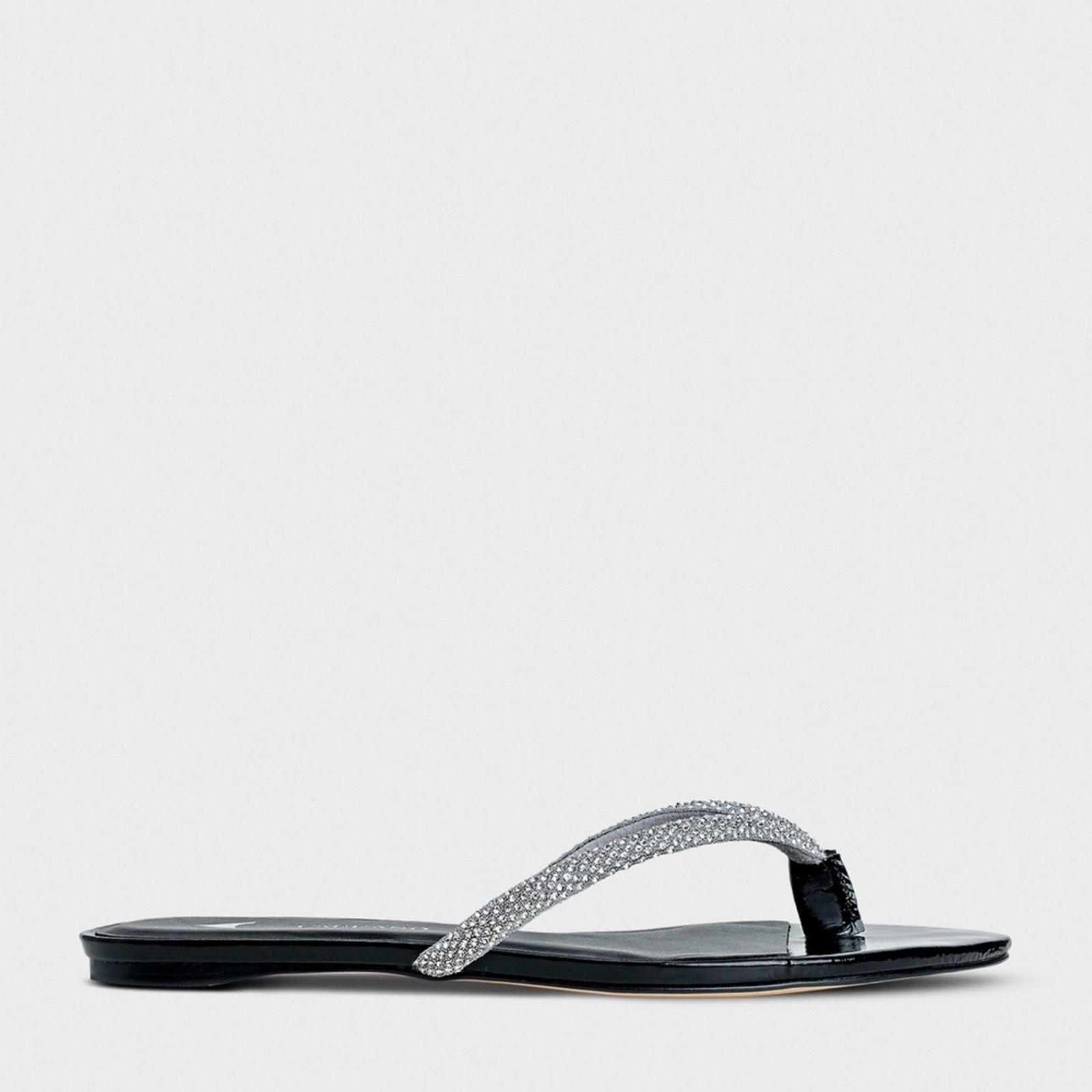 Chinelo Flat Thong Cristal Couro Carrano 239028 Preto