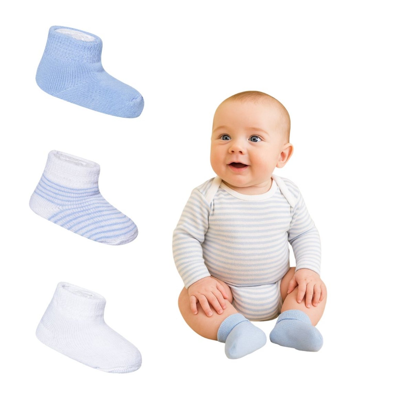Infantil – Kit 3 Pares Meia Atoalhada Recém-Nascido