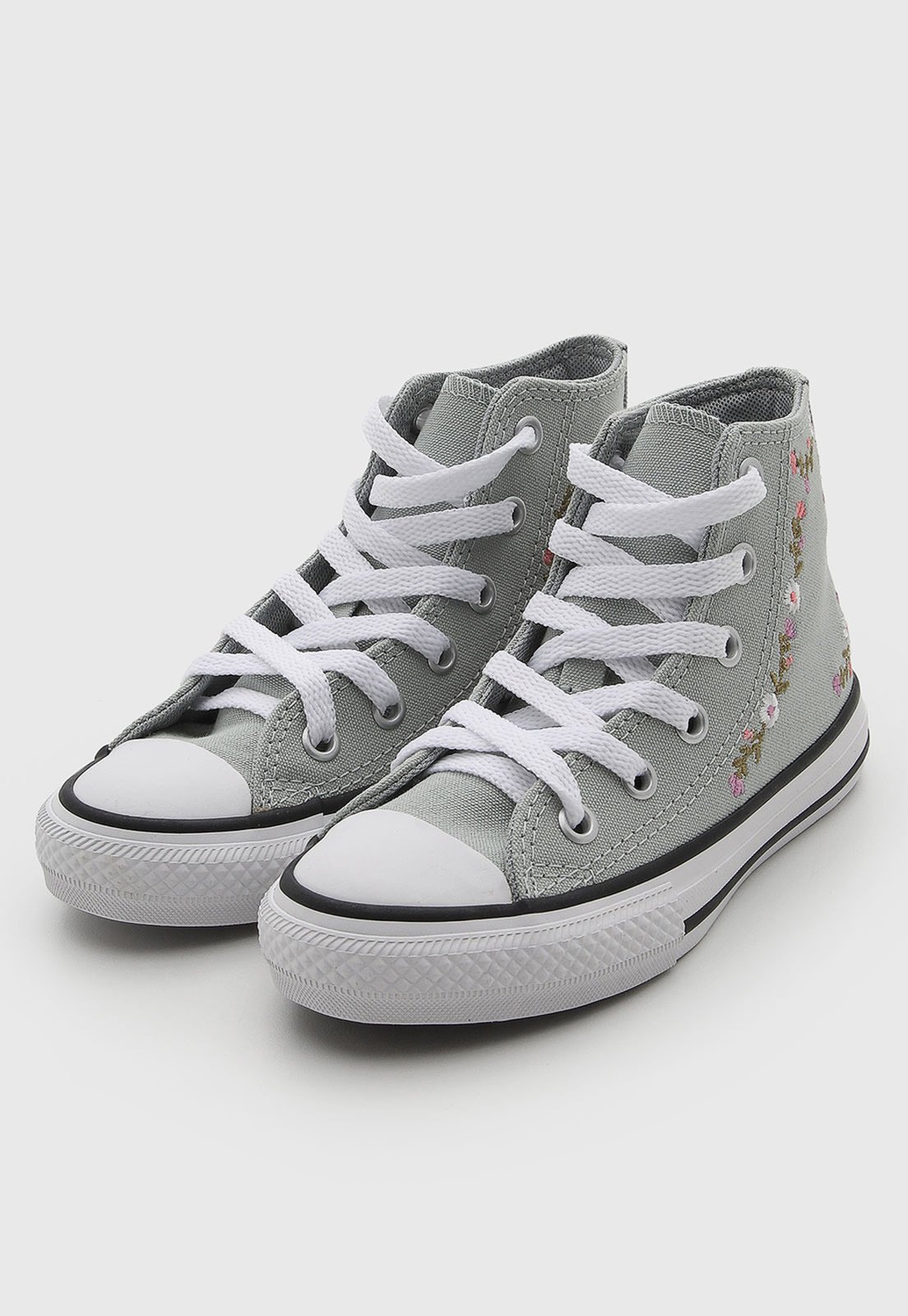 Infantil - Tênis Converse All Star Bordado Floral Cinza