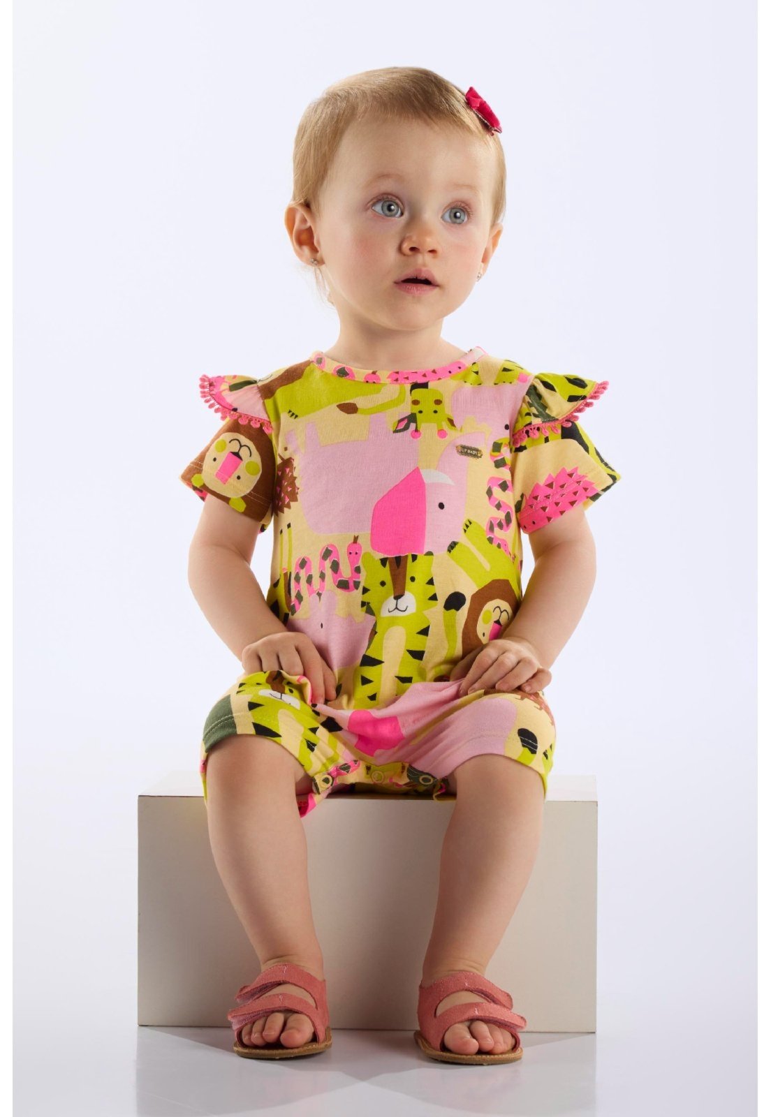 Infantil – Macaquinho Bichinhos para Menina Up Baby Amarelo