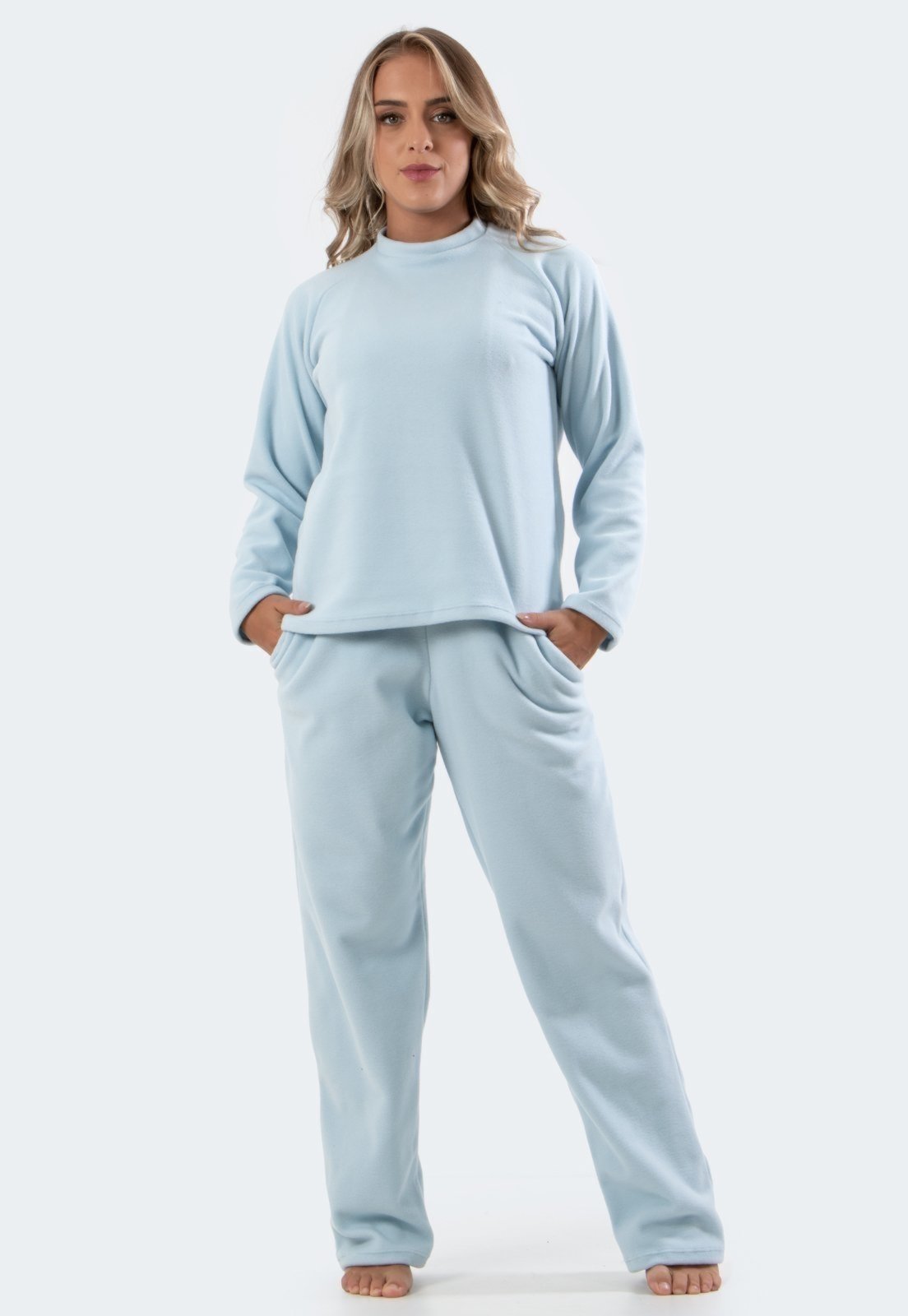 Pijama Feminino Diluxo Soft Longo Inverno Plush Super Conforto Azul