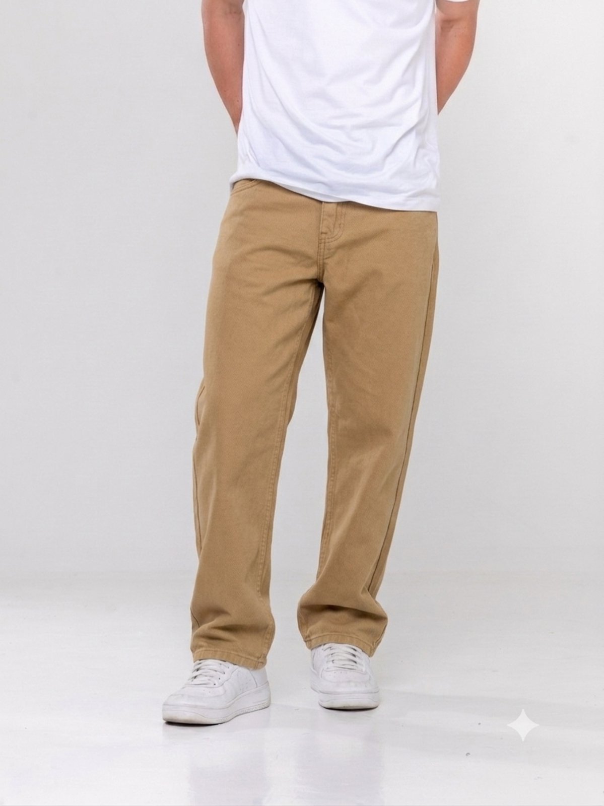 Calça Masculina Jeans Balão Denim Larga Bege Estilo Renovado