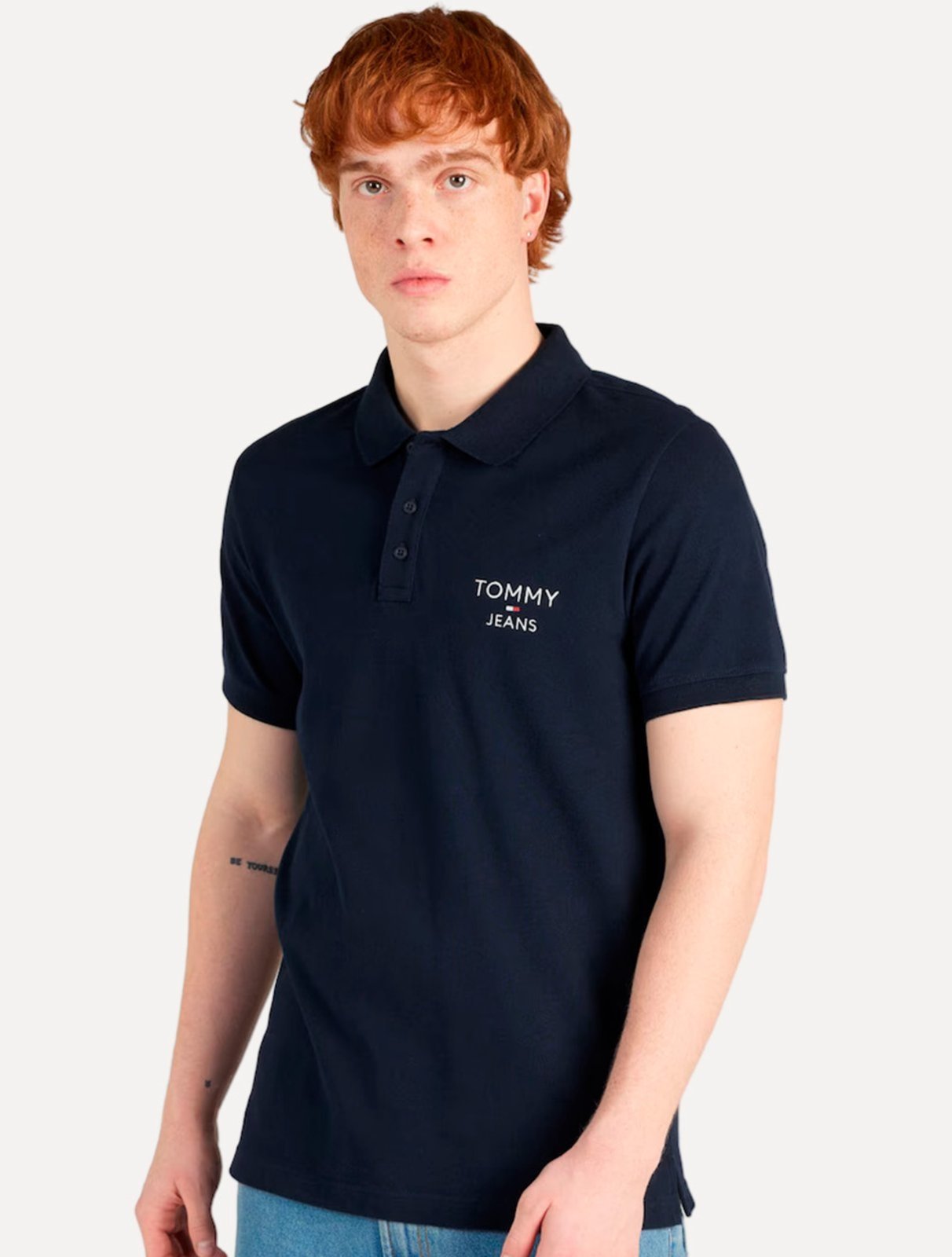 Polo Tommy Jeans Masculina Regular Corp Chest Azul Marinho