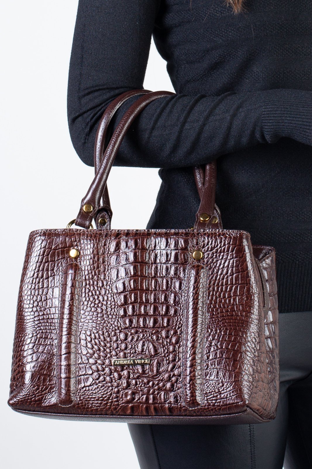 Bolsa Andrea Vinci De Couro Croco Pequena Melina – Café
