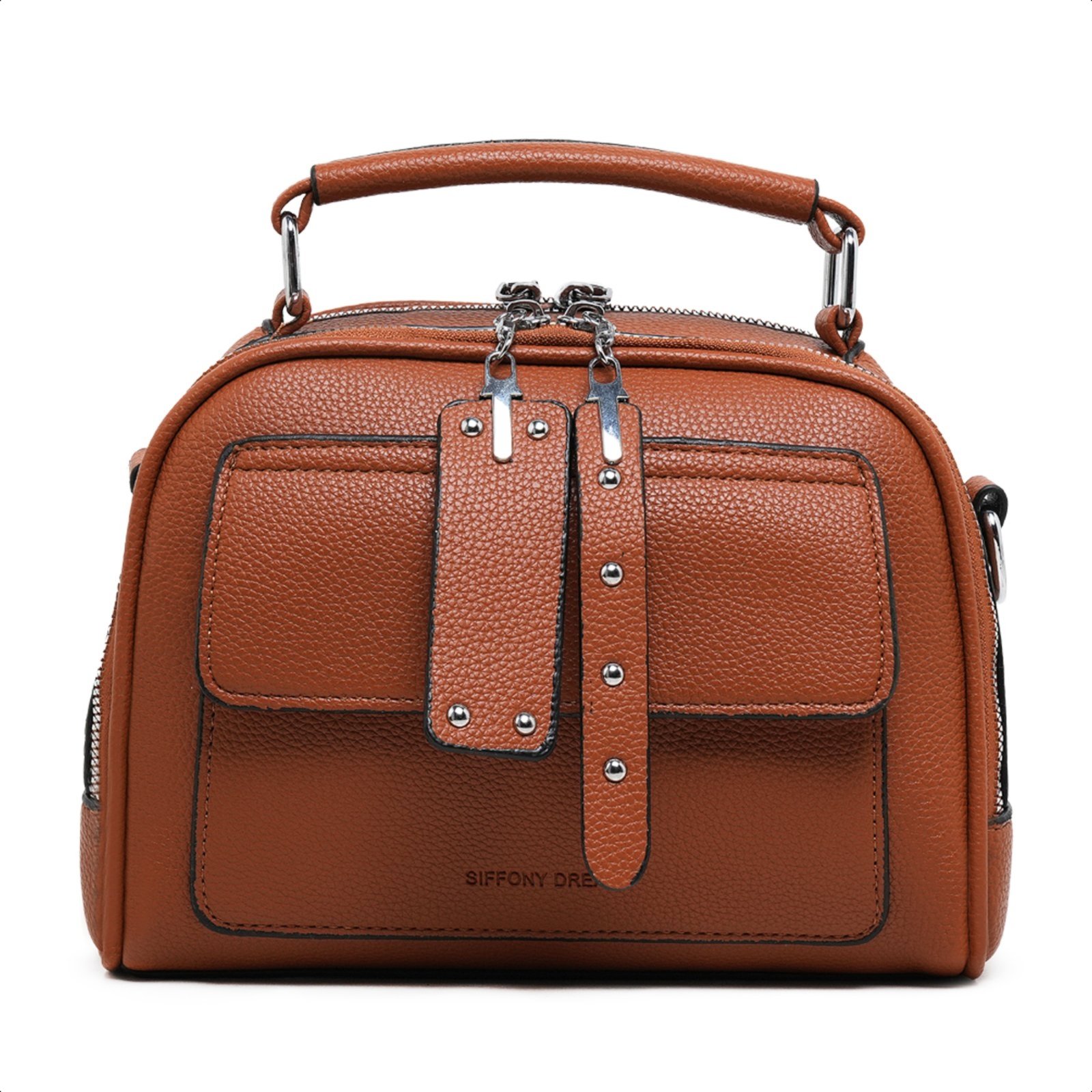 Bolsa Transversal Couro Bolsinha Feminina Moderna Compacta - Caramelo