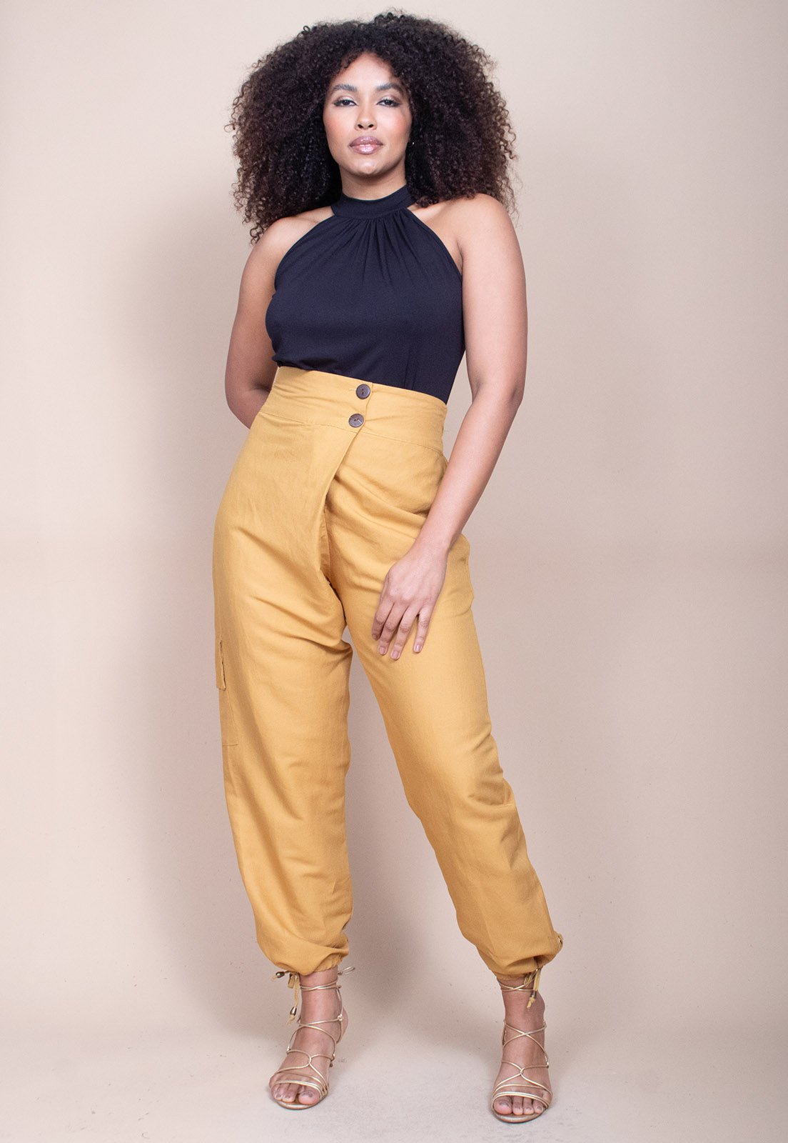 Vista 2 Calça Cabanafree Lisle Cargo Viscose Mostarda marrom Cabanafree marrom