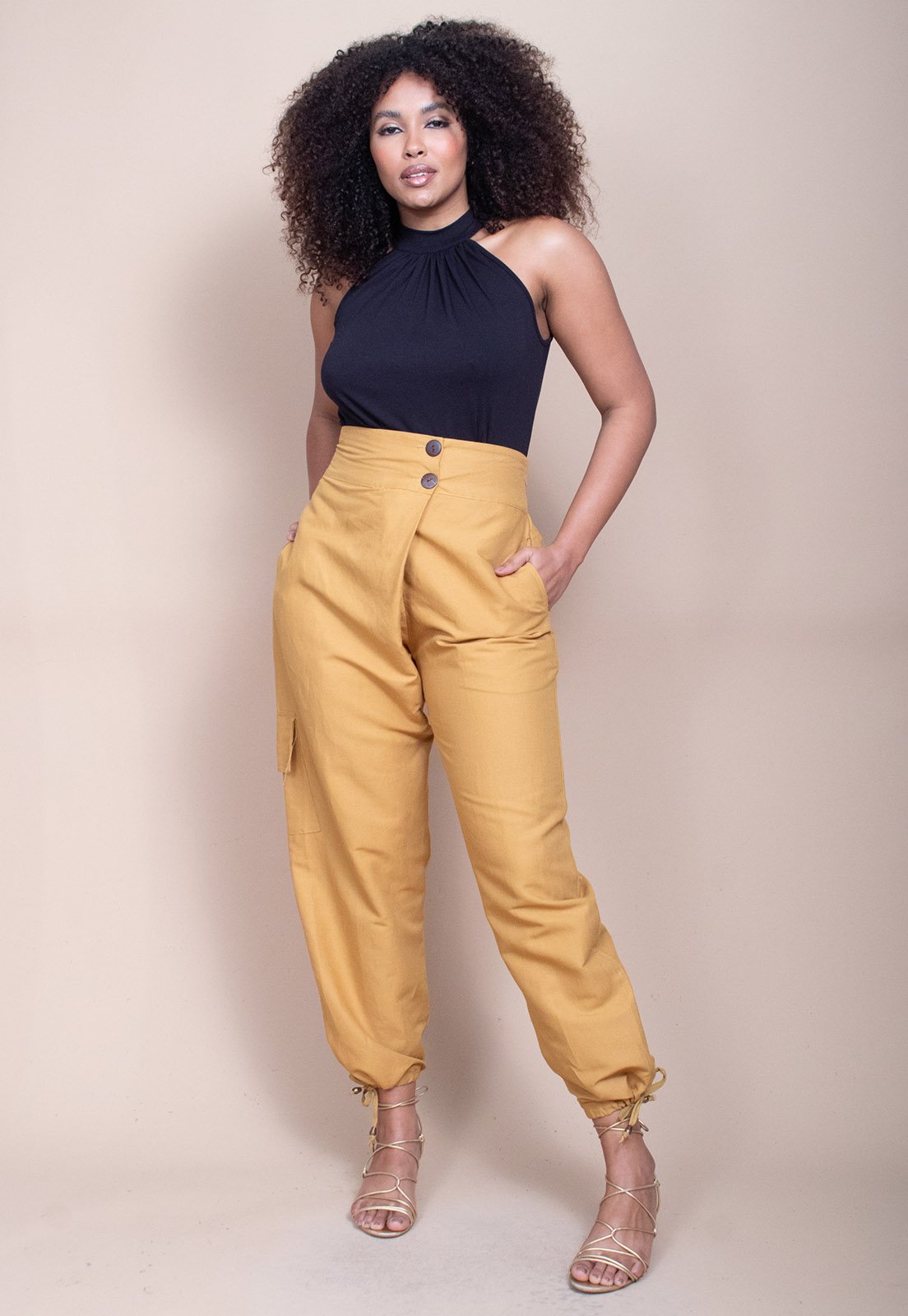 Vista 3 Calça Cabanafree Lisle Cargo Viscose Mostarda marrom Cabanafree marrom