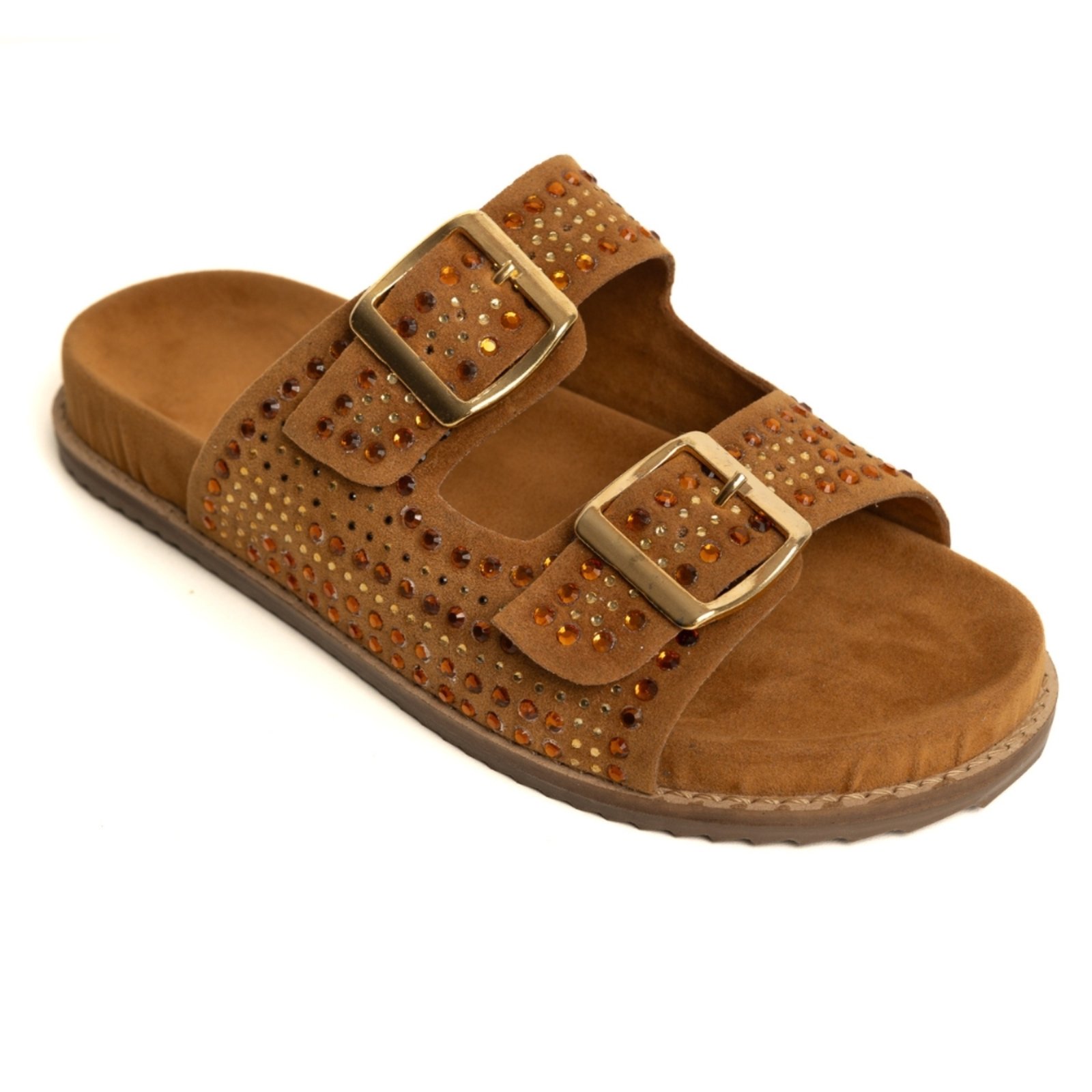 Papete BrilhoPedraria em Strass Sandalia Rasteira Caramelo Tellini Store