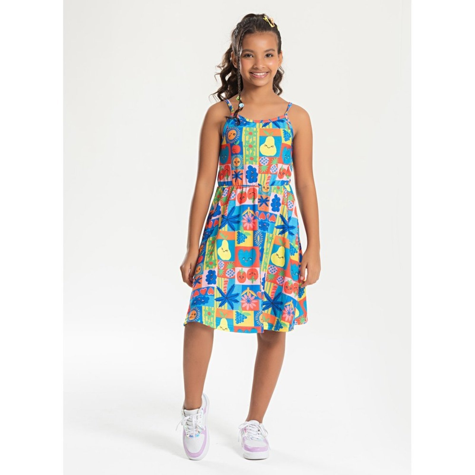 Infantil – Vestido Alcinha Verão Menina Azul Frutinhas Divertidas