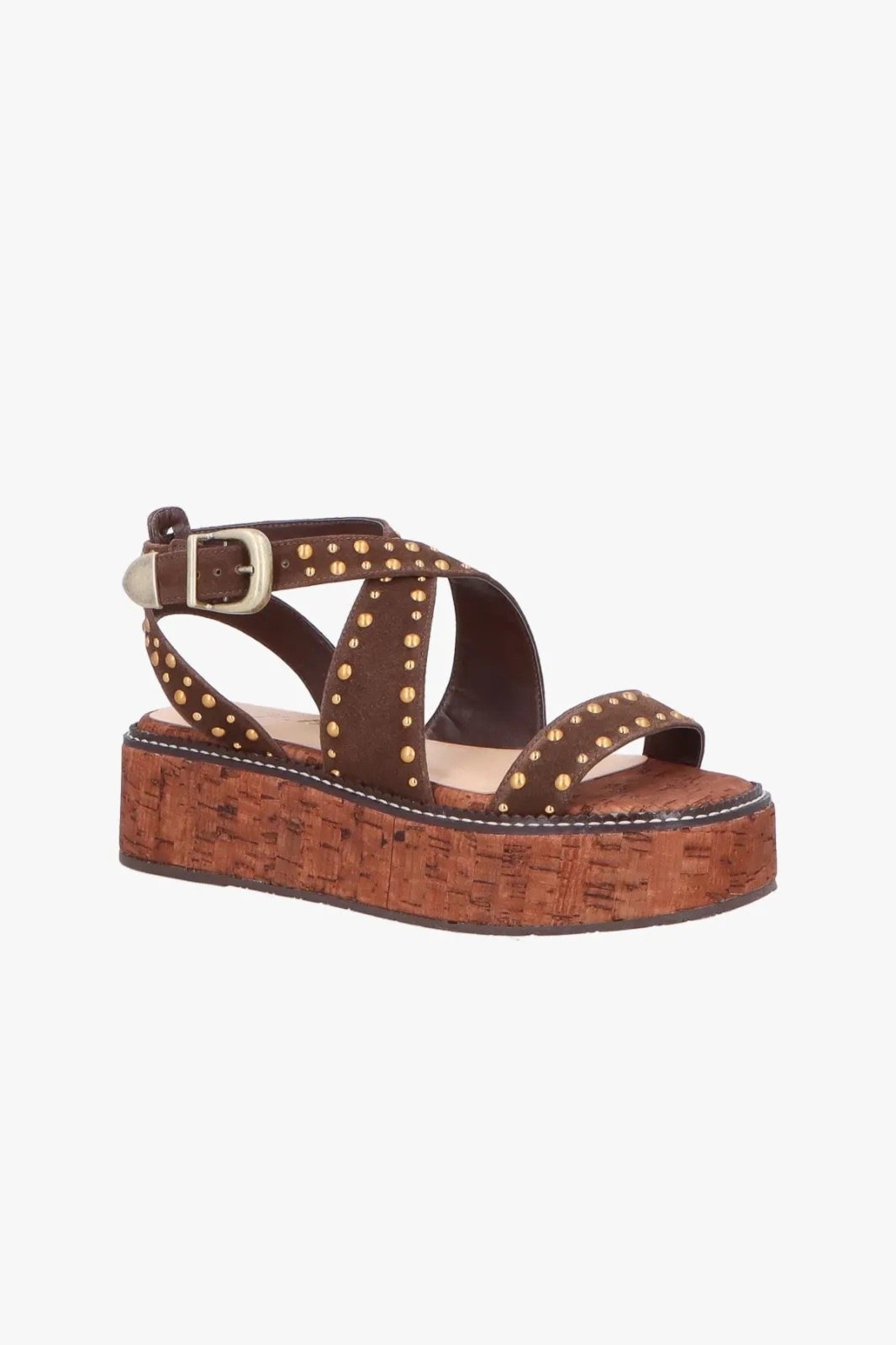 Sandalia Luiza Barcelos Flatform Em Couro Com Tachas E Salto De Cortiça