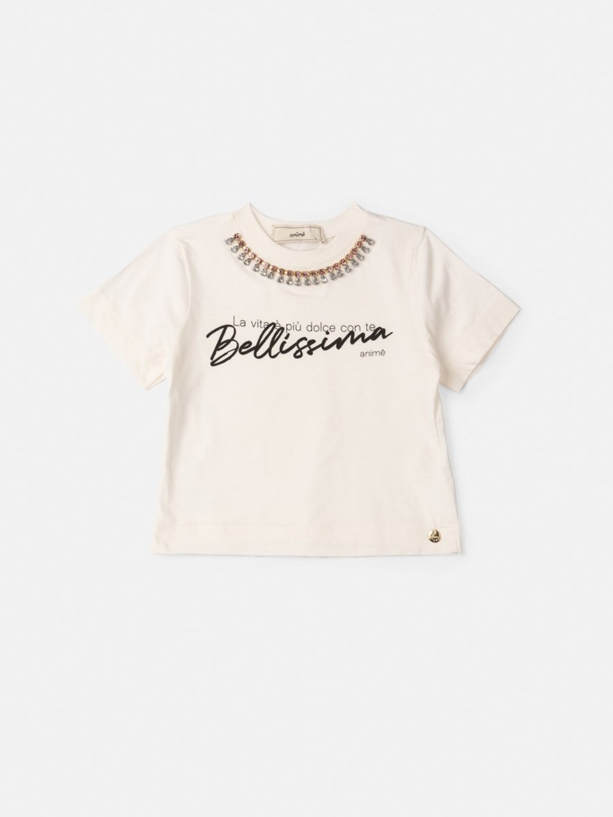 Infantil - Blusa Off White com Colar de Strass