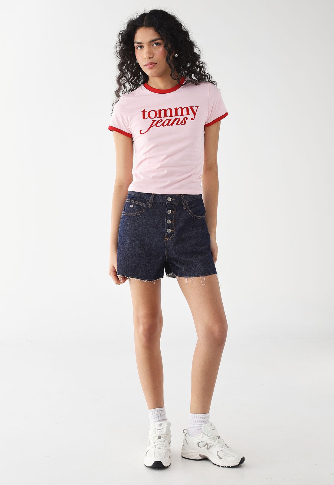 Vista 3 Camiseta Feminina Tommy Jeans Slim Script Ringer Tee Claro rosa Tommy Jeans rosa