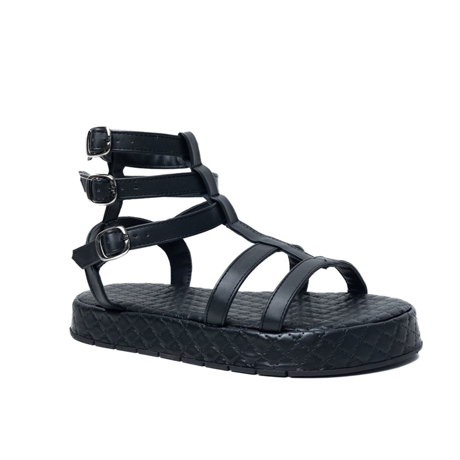 Papete Sandalia Plataforma Sola Alta Preta Matelassê Kuento Shoes