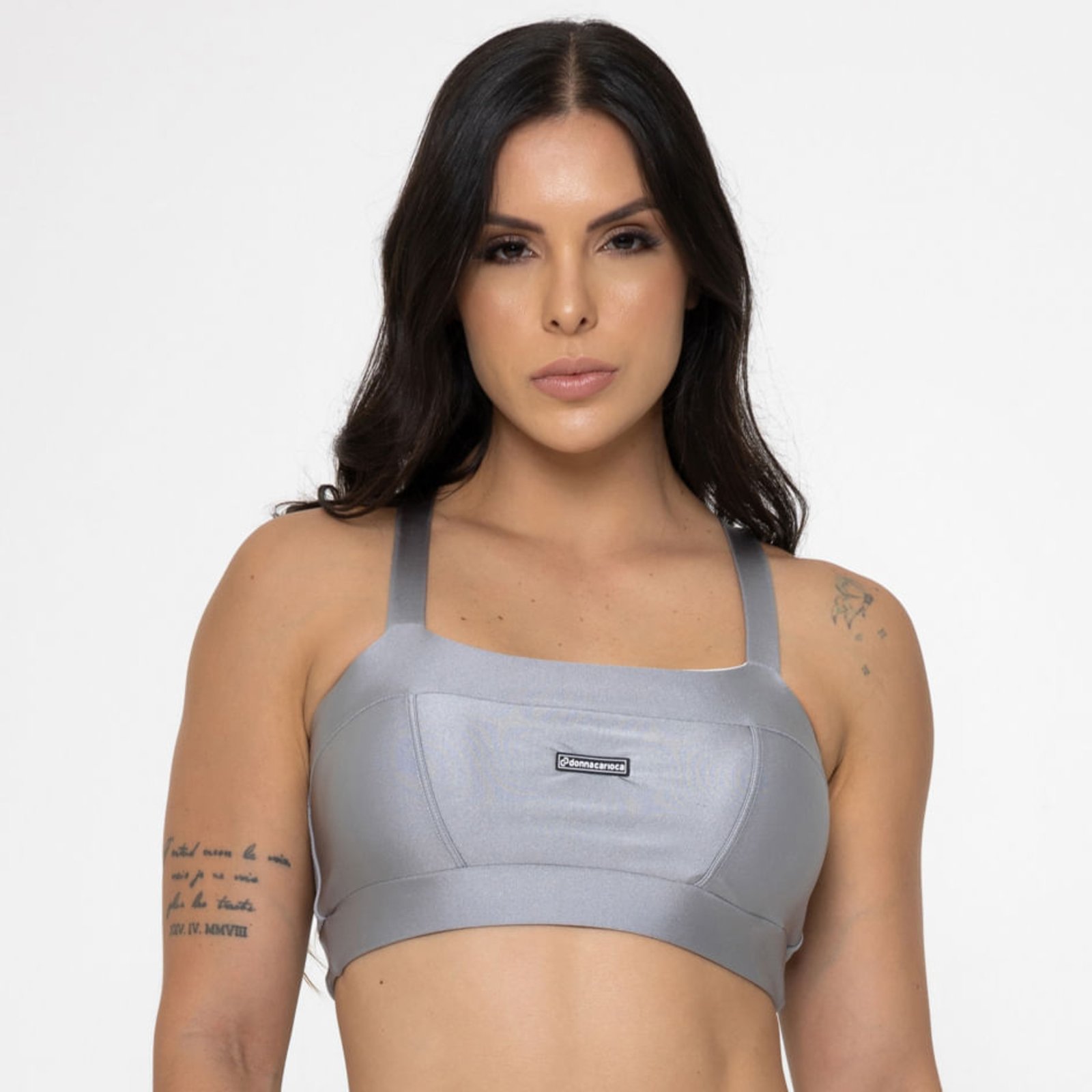Top Faixa Com Recortes Cinza Clean Tecido Platinado Donna Carioca