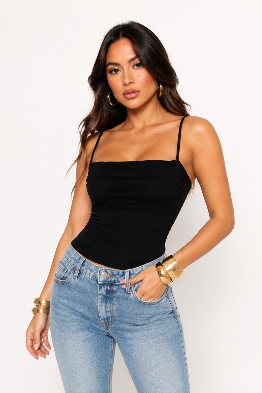 Blusa D Bell Outlet Fashion Alça Fina Suplex Preto