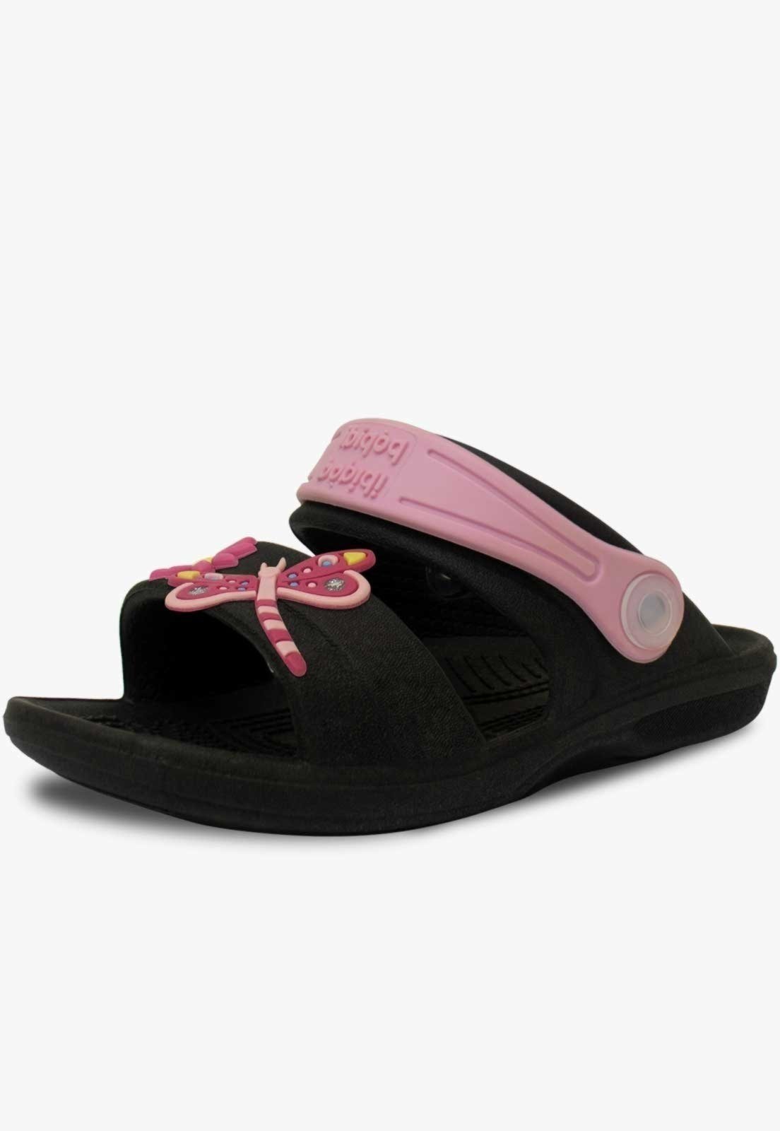 Infantil - Sandalia Papete Feminino Pópidi Menina Babuche Libelula Preto com Rosa