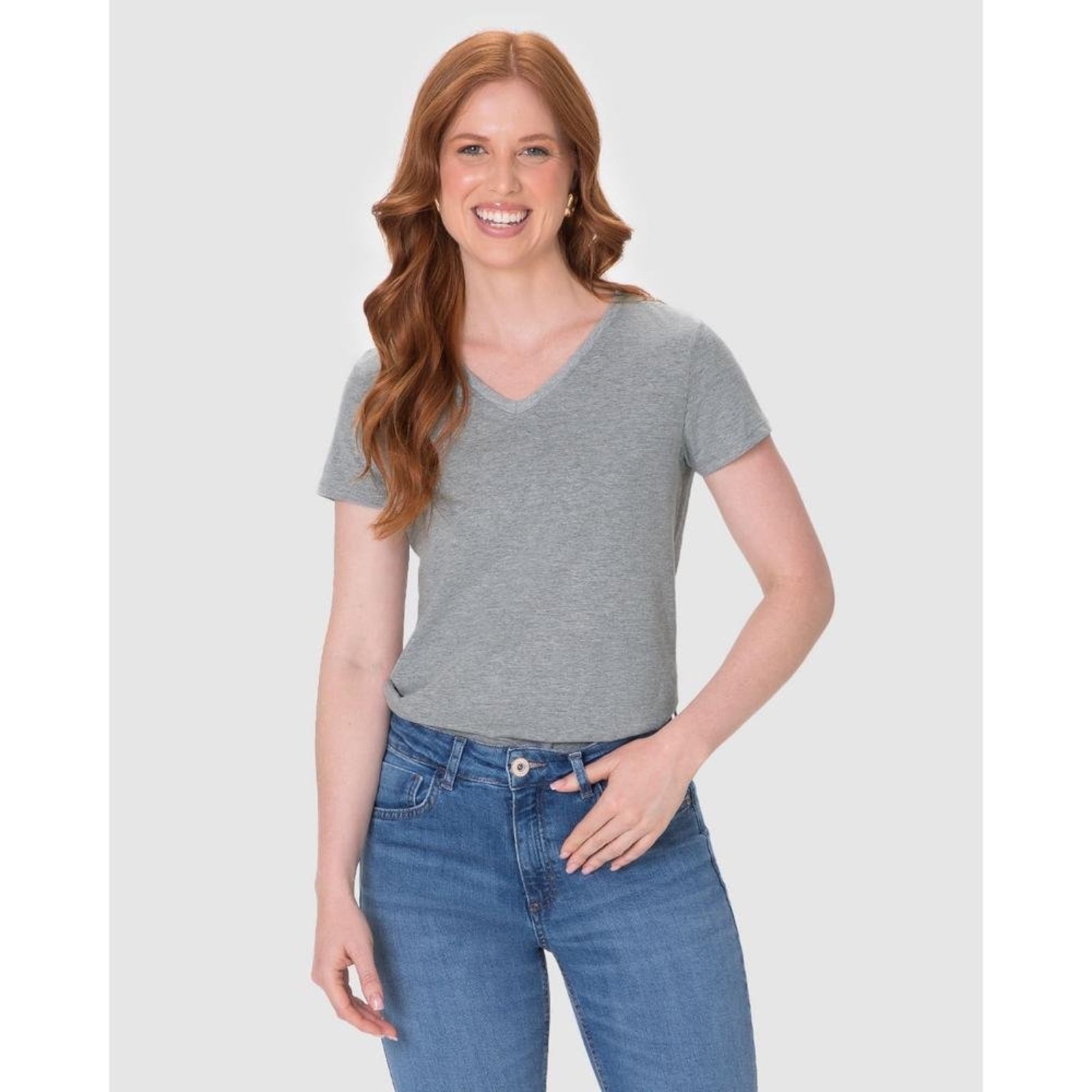 Blusa Básica Feminina Decote V Em Algodão