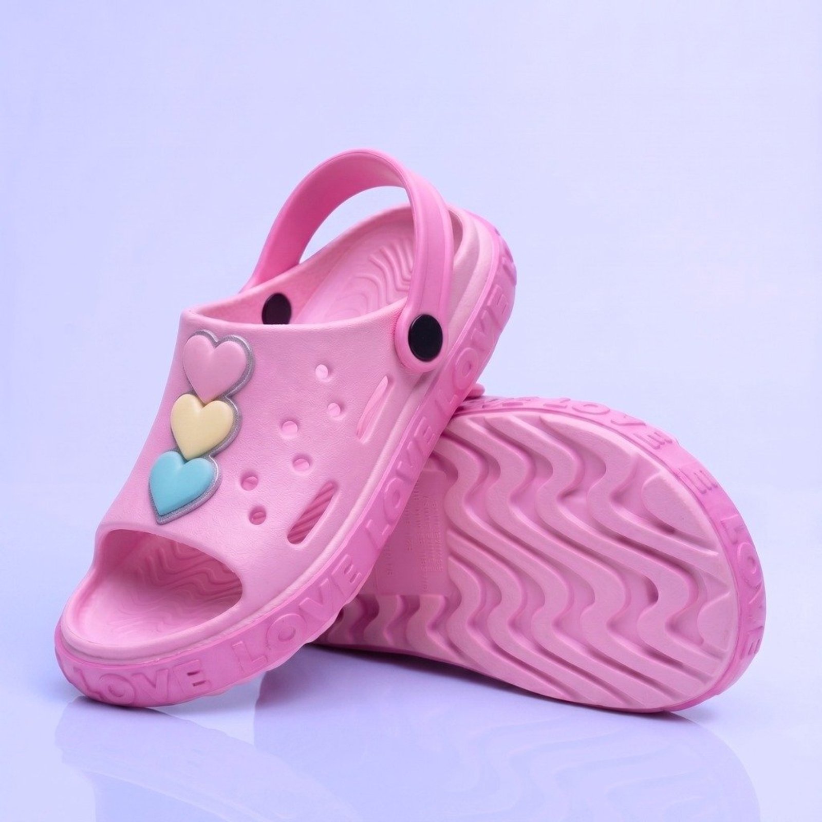 Infantil - Sandália Injetada Corações Rosa Antiderrapante tep