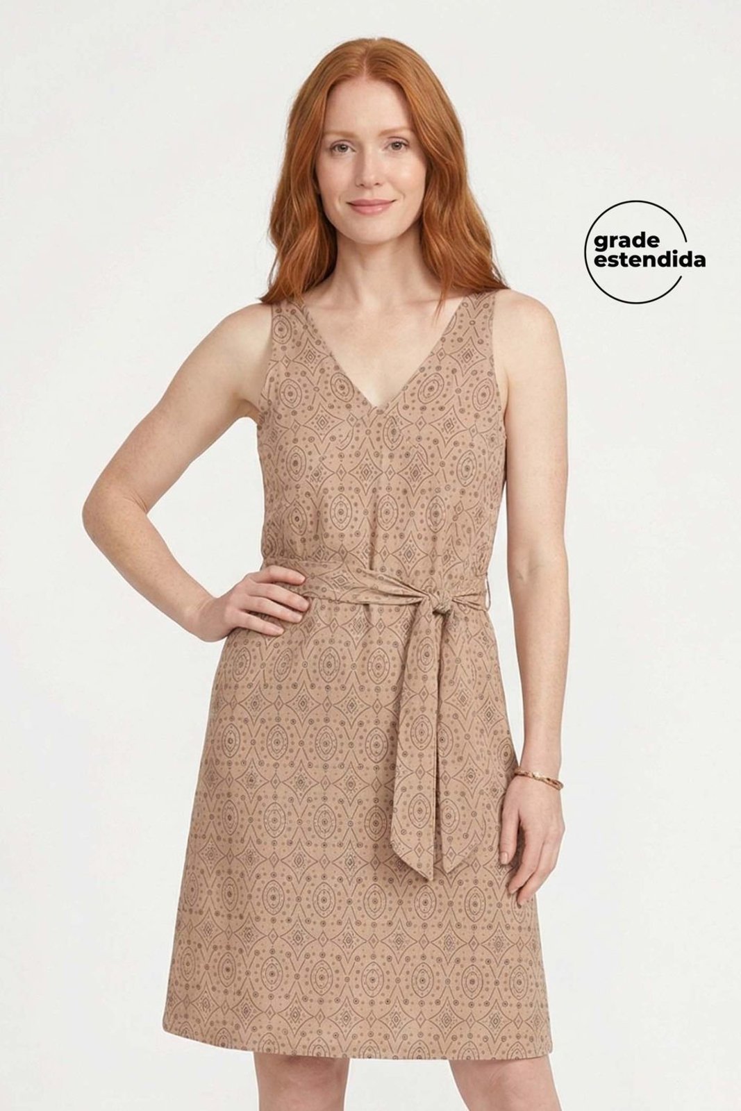 Vestido Midi Feminino Devorê Com Faixa Marialícia Marrom