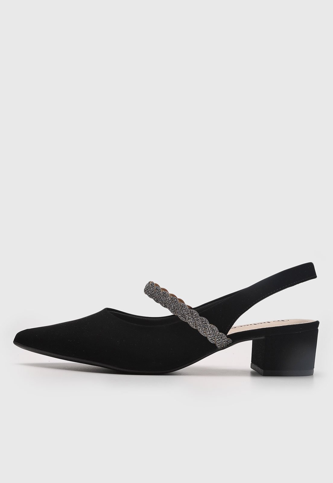 Scarpin Feminino cê Salto Baixo Detalhe Trançado Preto