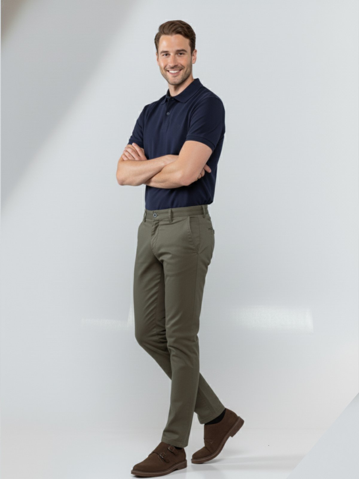 Calça Sarja Masculina Tempo Hábil Verde Militar Confortável para o Dia a Dia