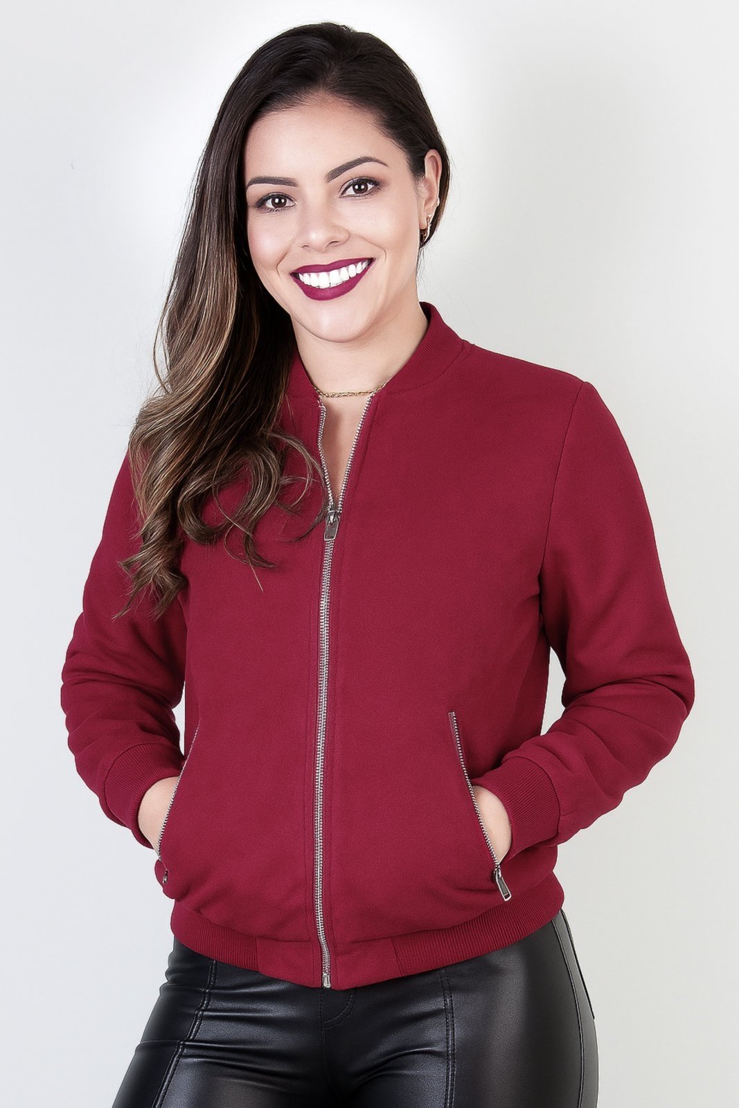 Jaqueta feminina suede forrada com bolsos 70414 – Vermelho