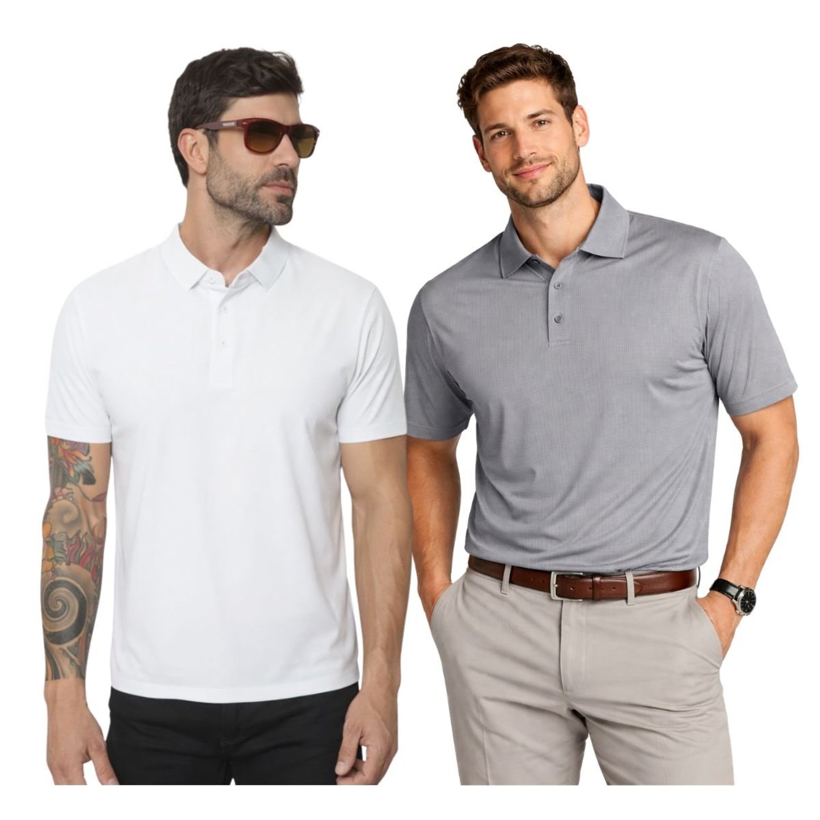 Kit 2 Camisas Polo Masculina Poliamida Premium Cinza e Branco