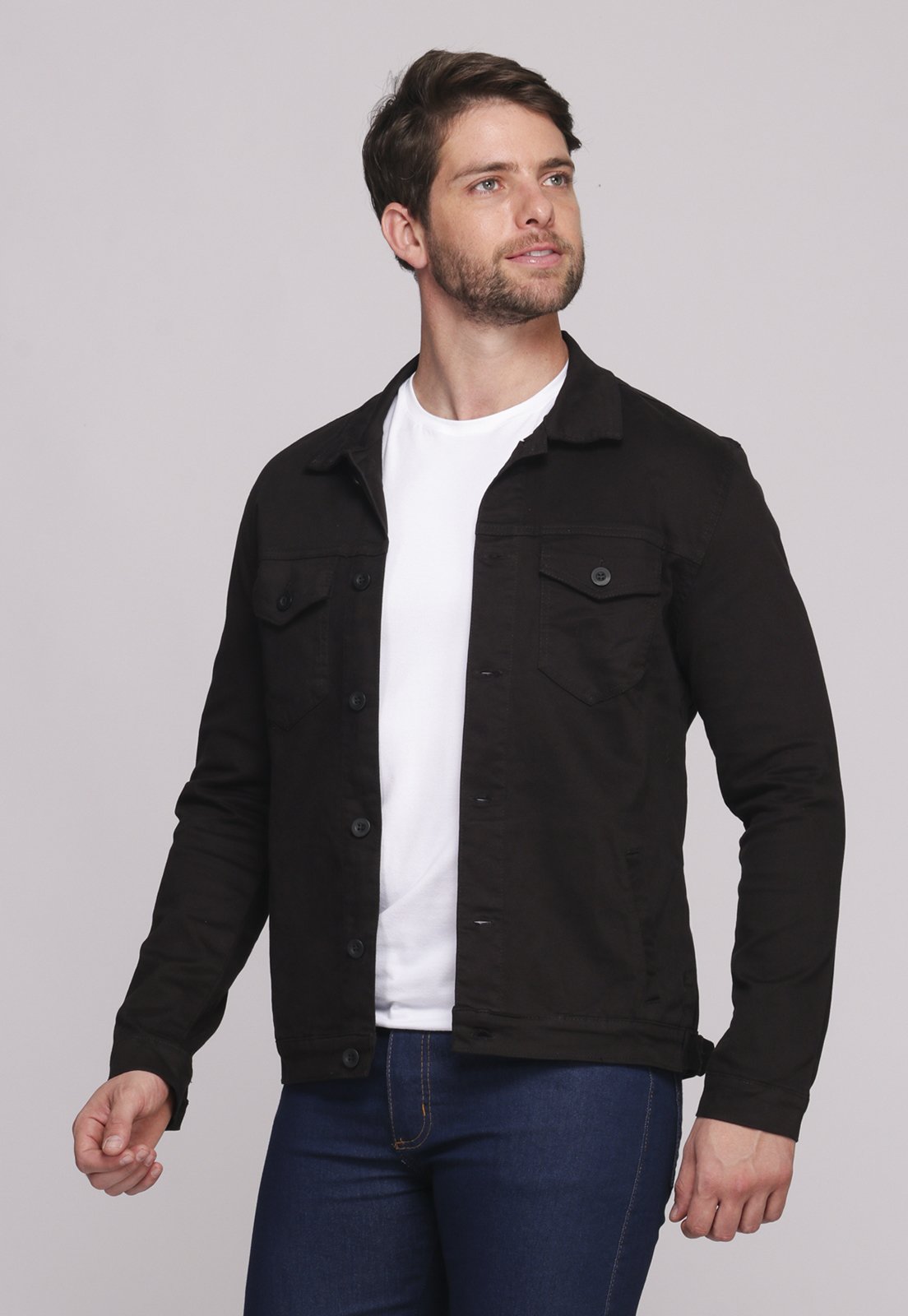 Jaqueta Masculina Sarja Elastano Conforto Casual 7923 Preto